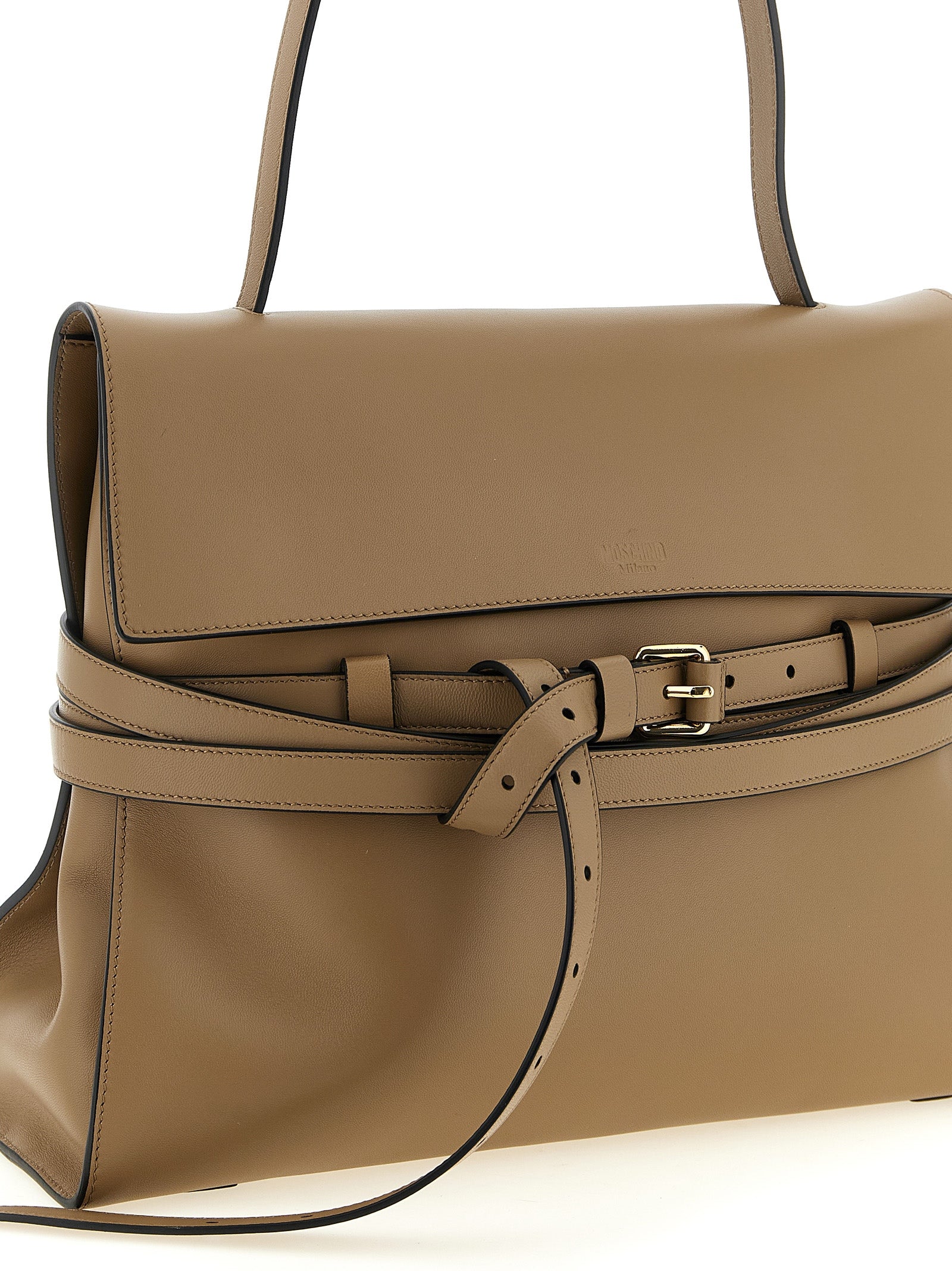 Moschino Beige Napa Leather / Calf Shoulder Bag