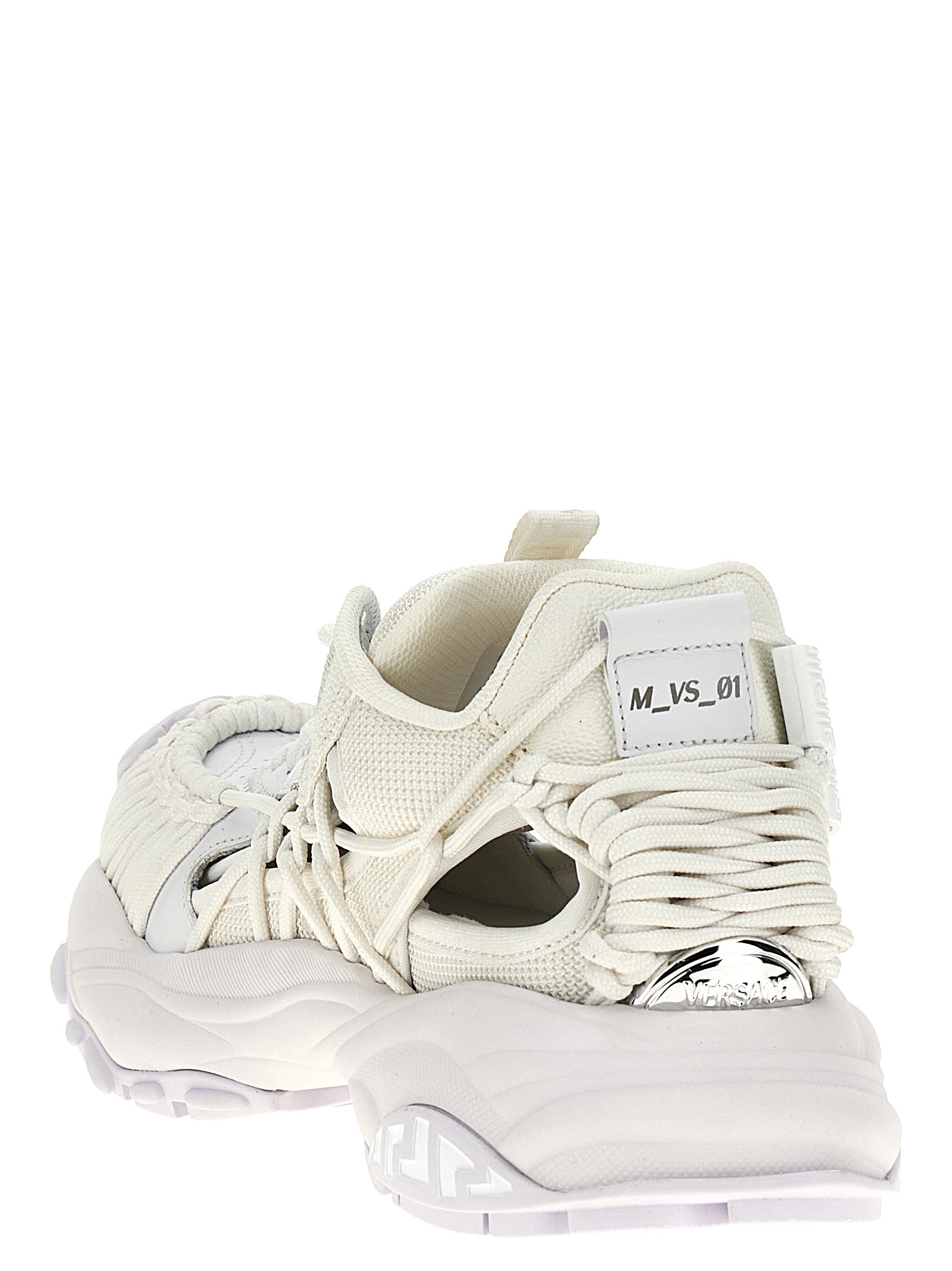 Versace White Calfskin and Fabric Sneakers