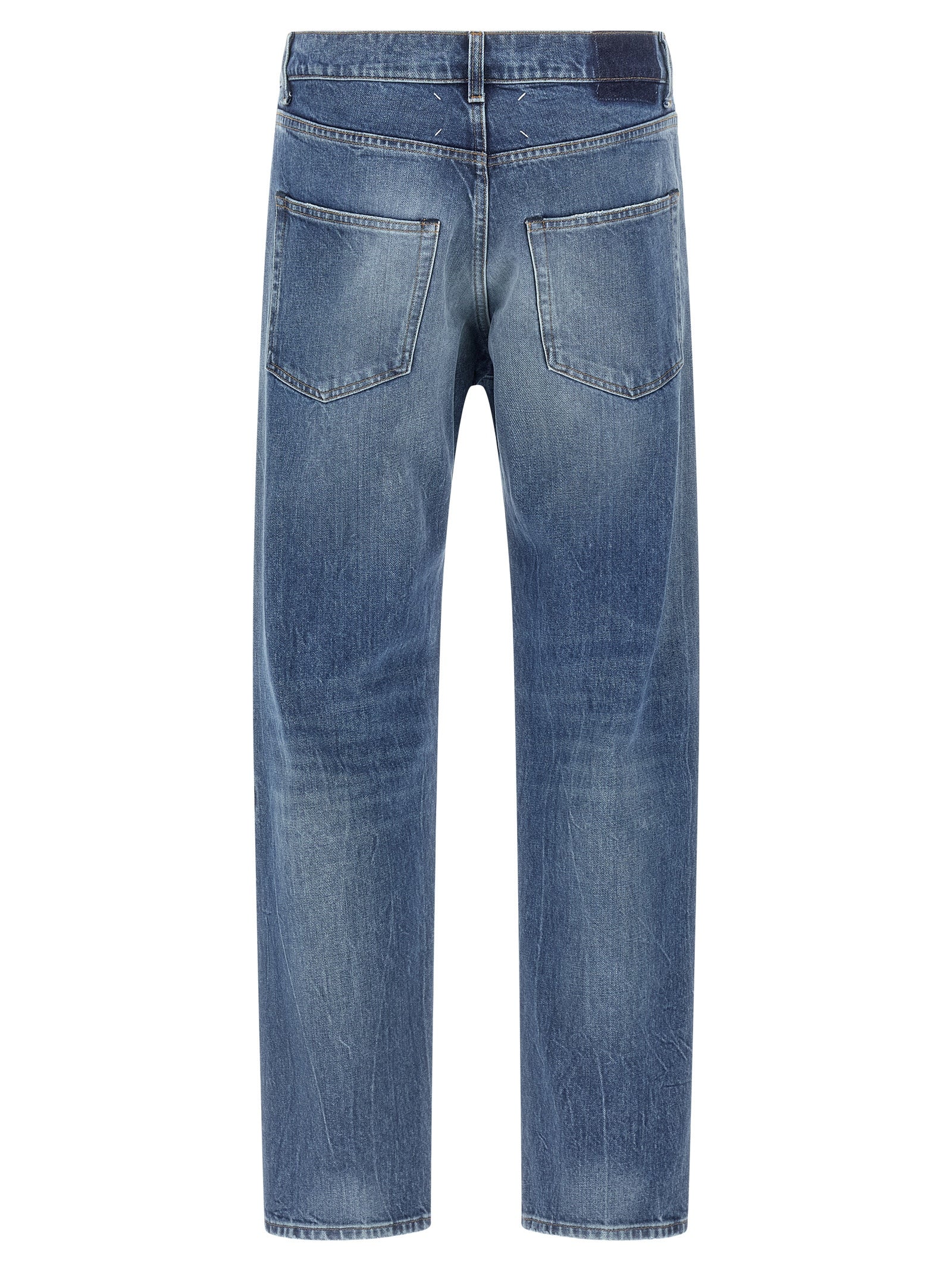 Blue Cotton Straight-Leg Jeans