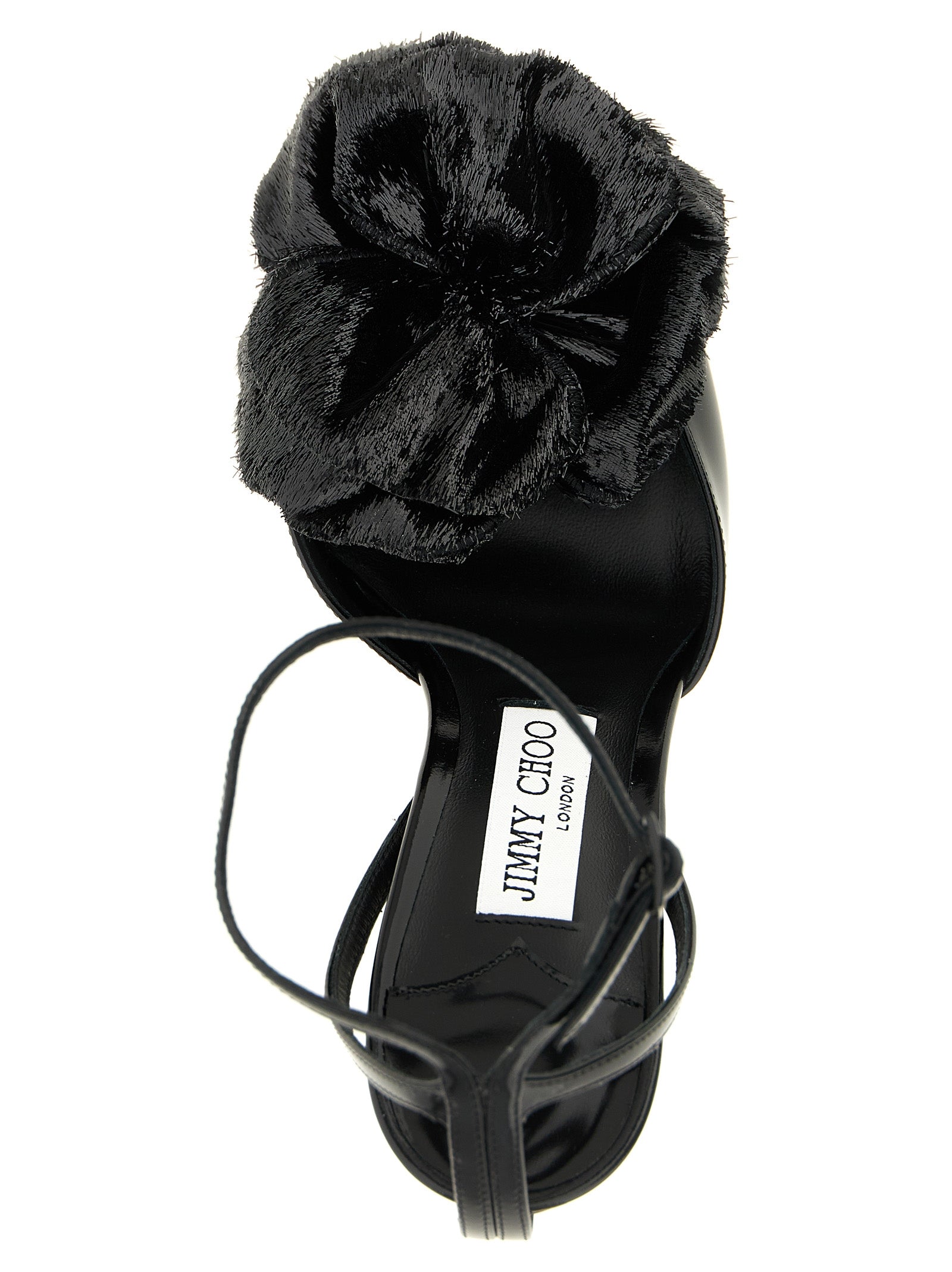 Jimmy Choo Black Leather Flower Sandals