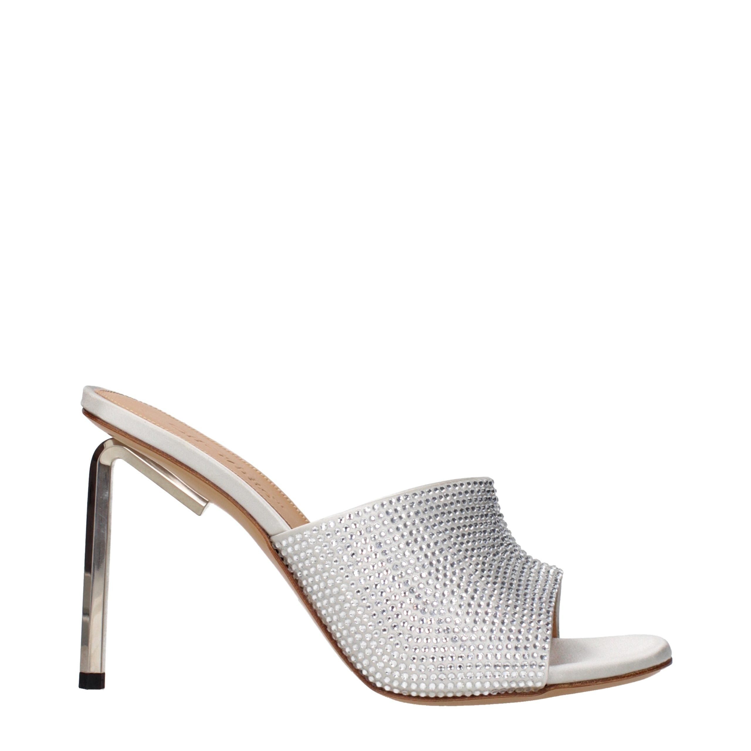 Off-White Grey Satin Rhinestone Sandals