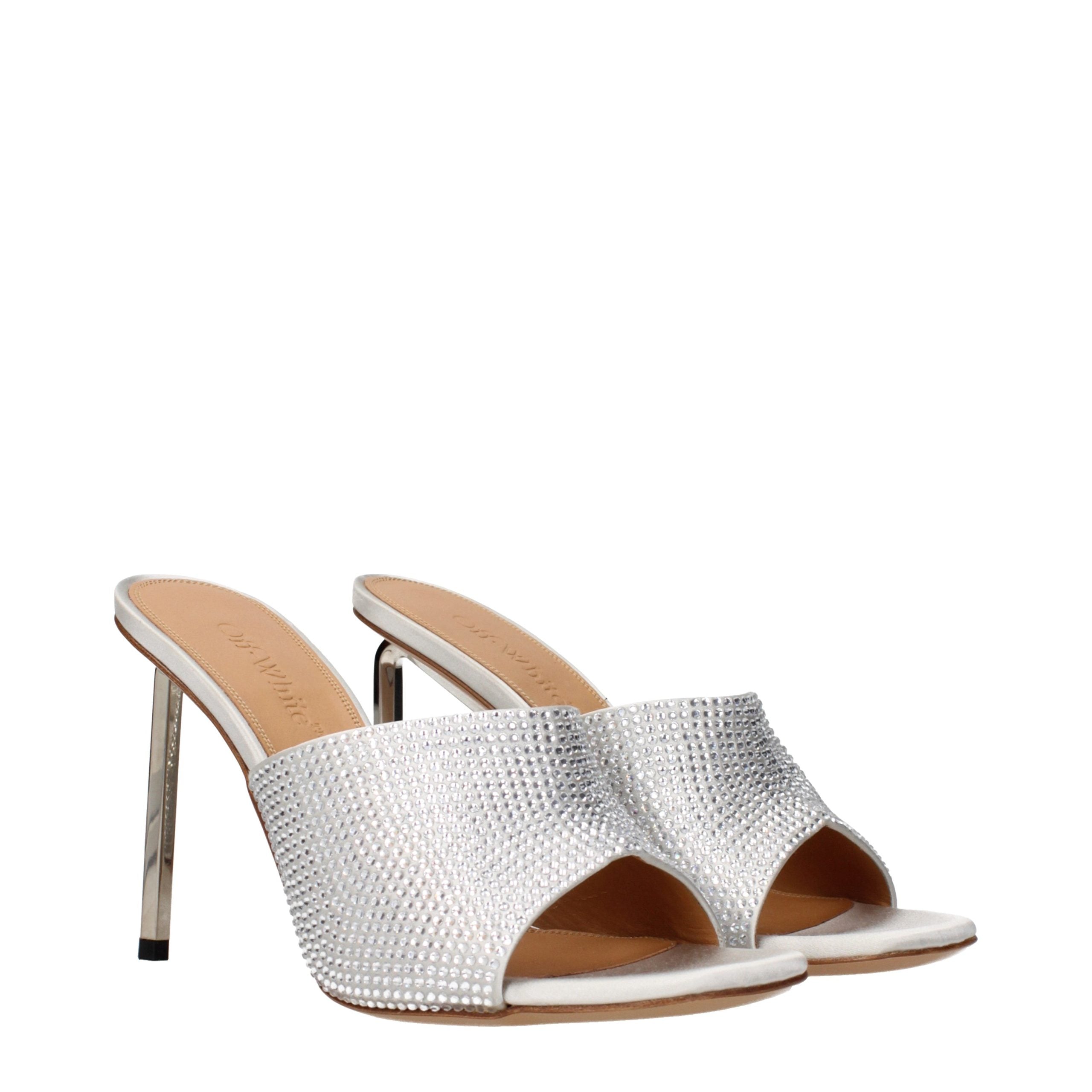 Off-White Grey Satin Rhinestone Sandals
