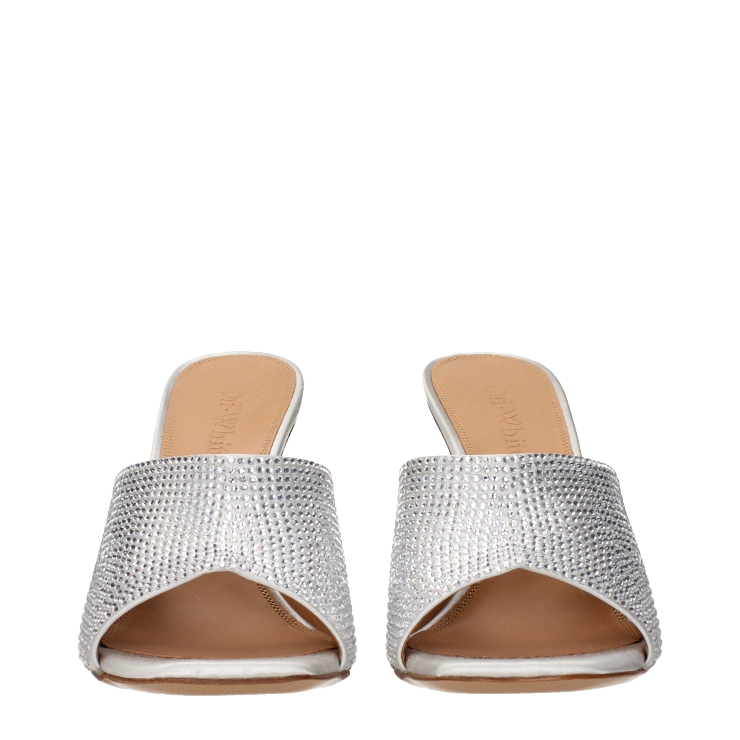 Off-White Grey Satin Rhinestone Sandals