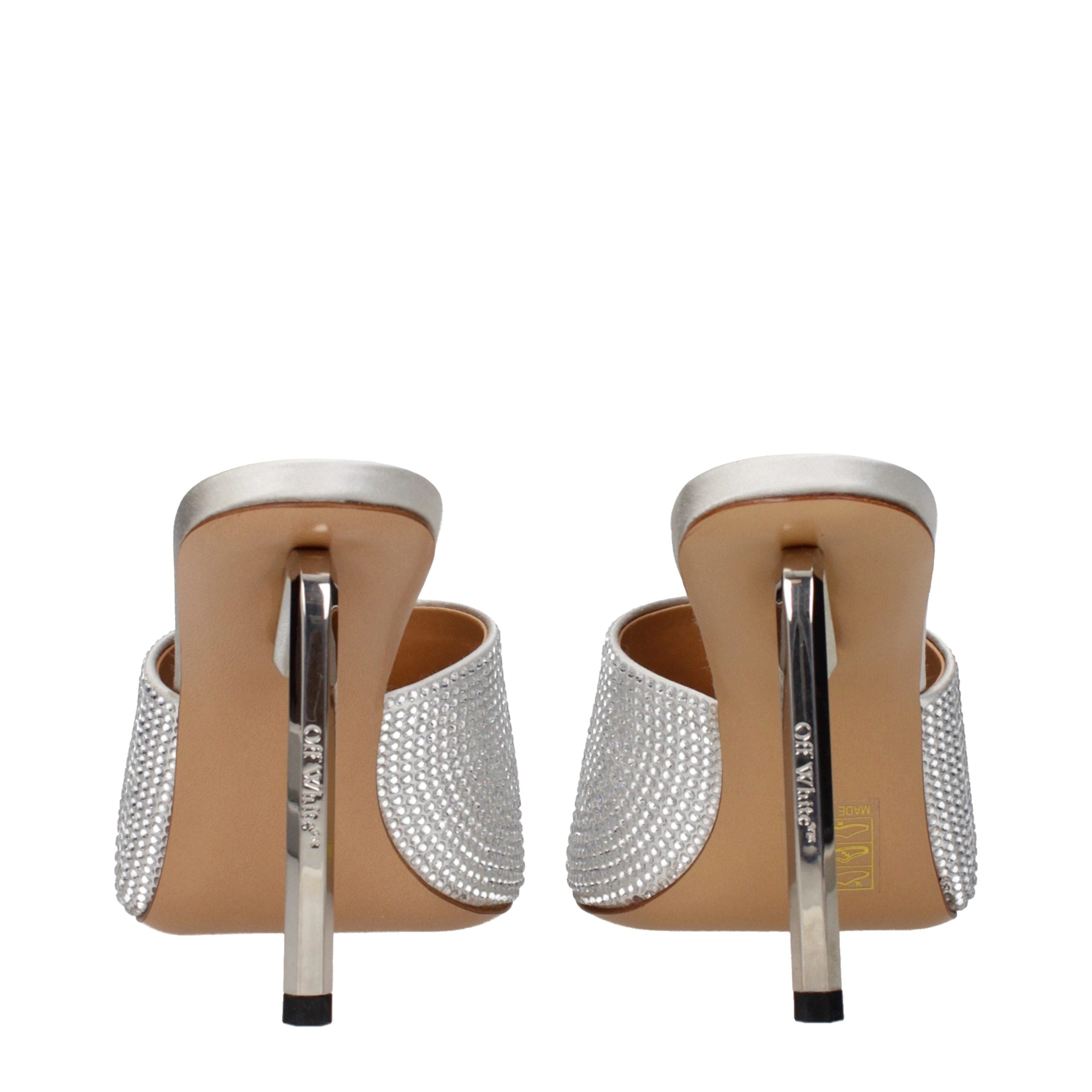 Off-White Grey Satin Rhinestone Sandals