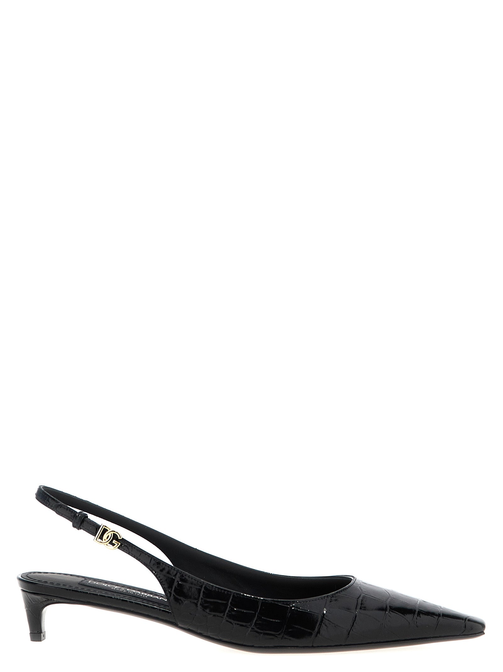 Black Calfskin Mid Heel Pumps