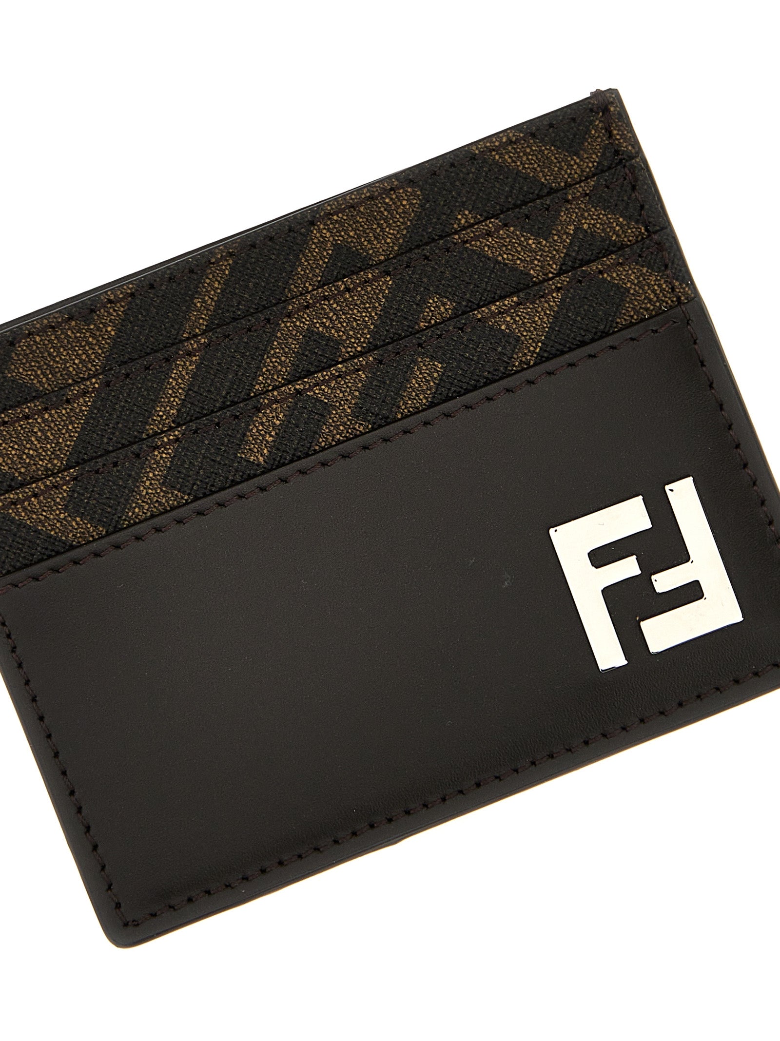 Fendi Brown Leather and Fabric Cardholder