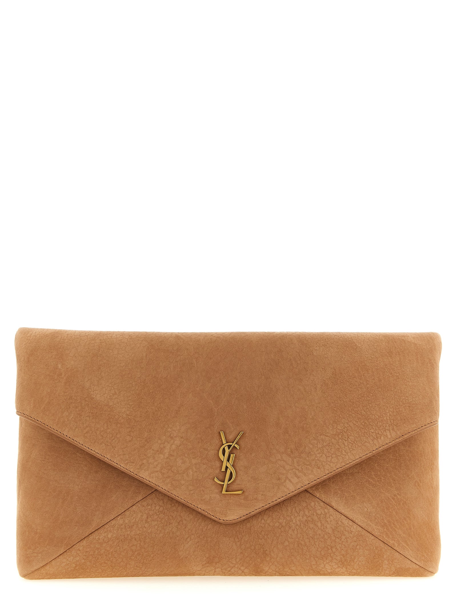 Saint Laurent Brown Lamb Leather Envelope Maxi Clutch