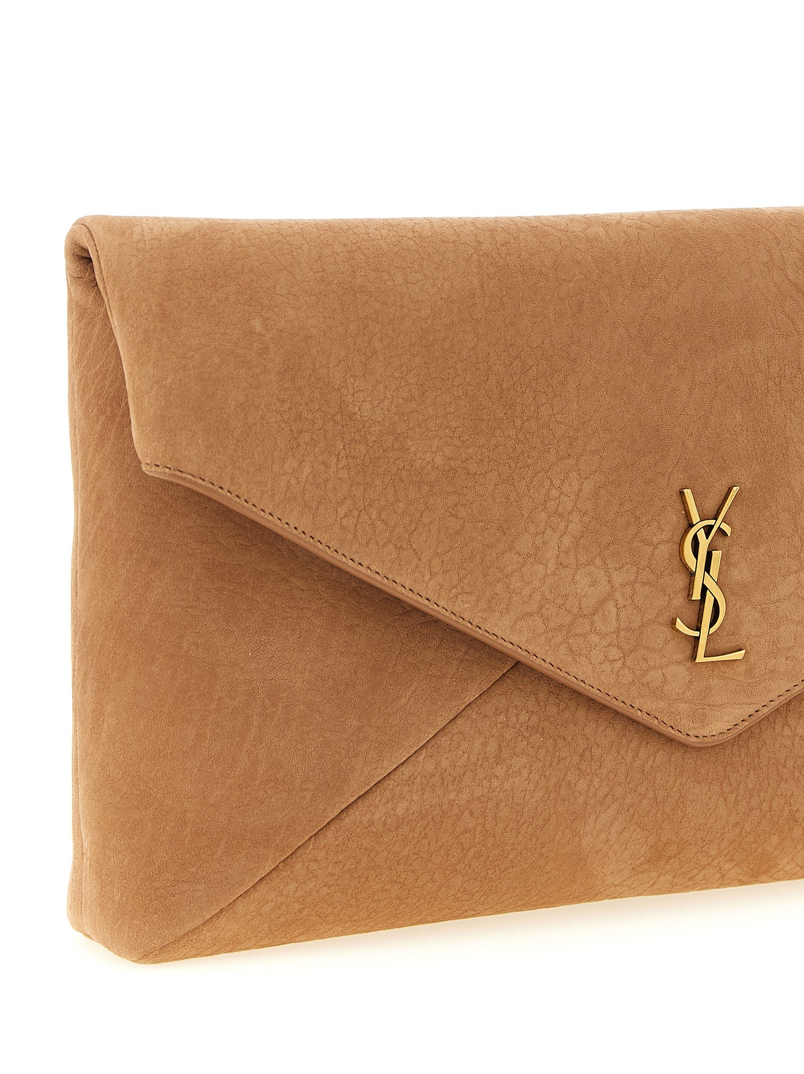 Saint Laurent Brown Lamb Leather Envelope Maxi Clutch