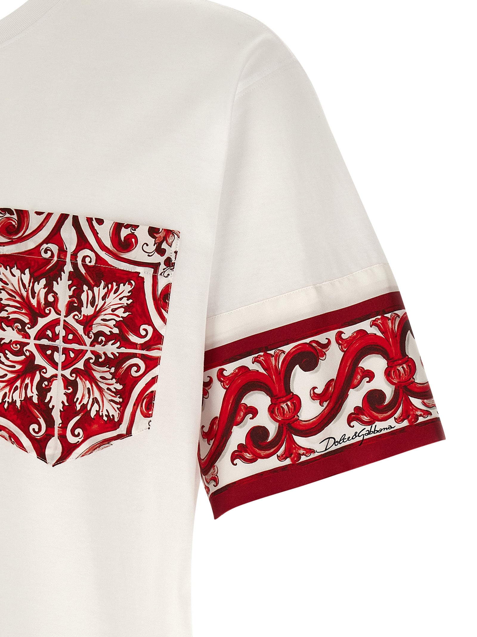Dolce & Gabbana Red Maiolica Cotton-Silk T-Shirt