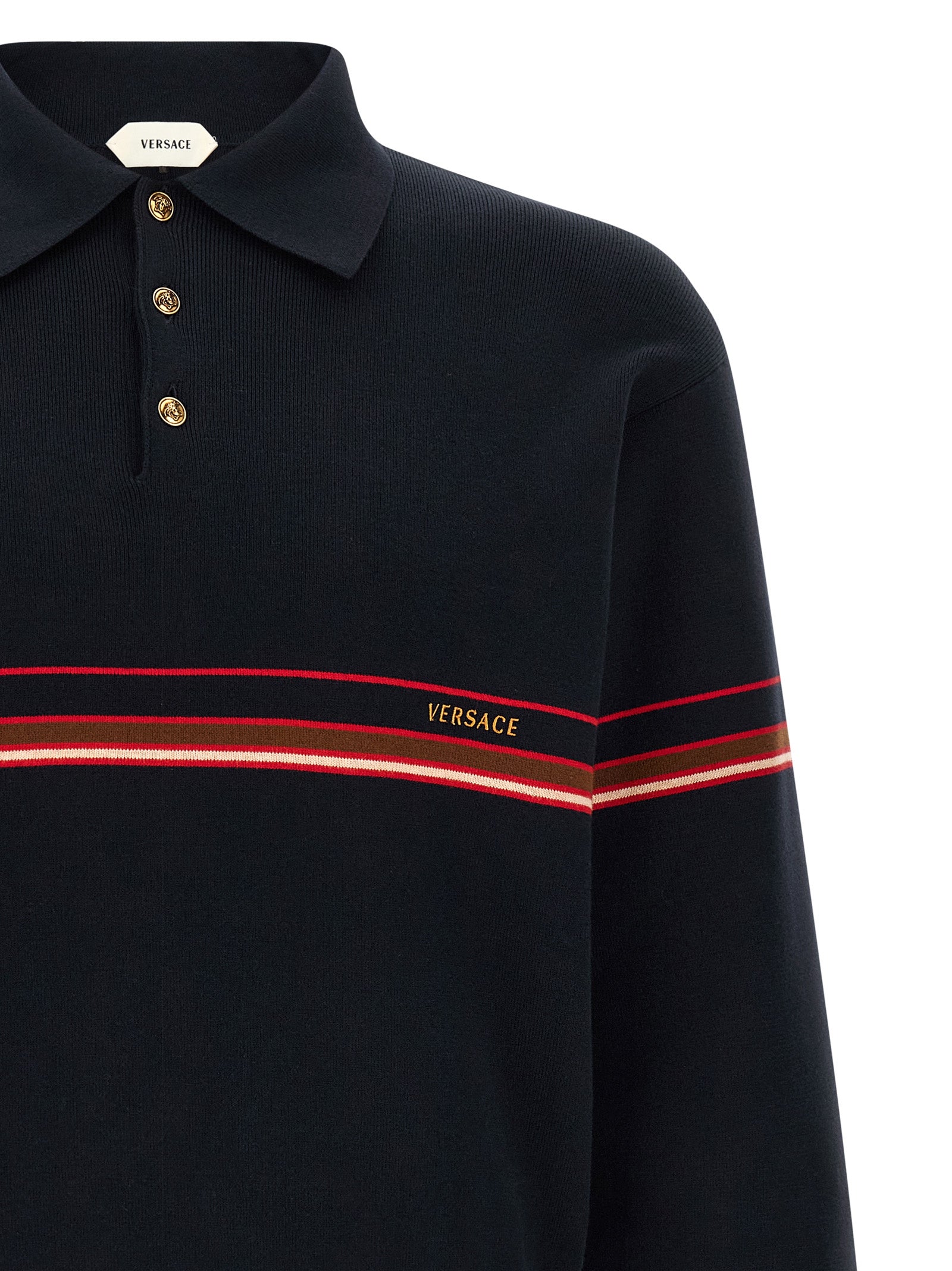 Versace Blue Cotton Long-Sleeve Polo Shirt