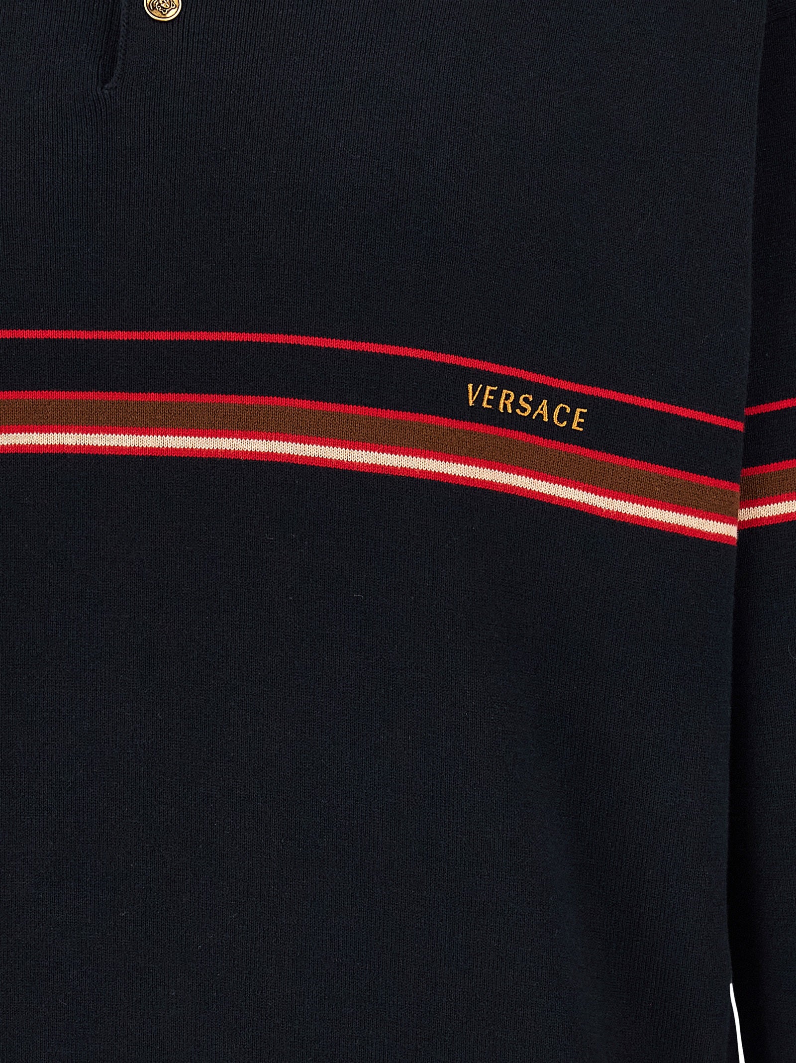 Versace Blue Cotton Long-Sleeve Polo Shirt