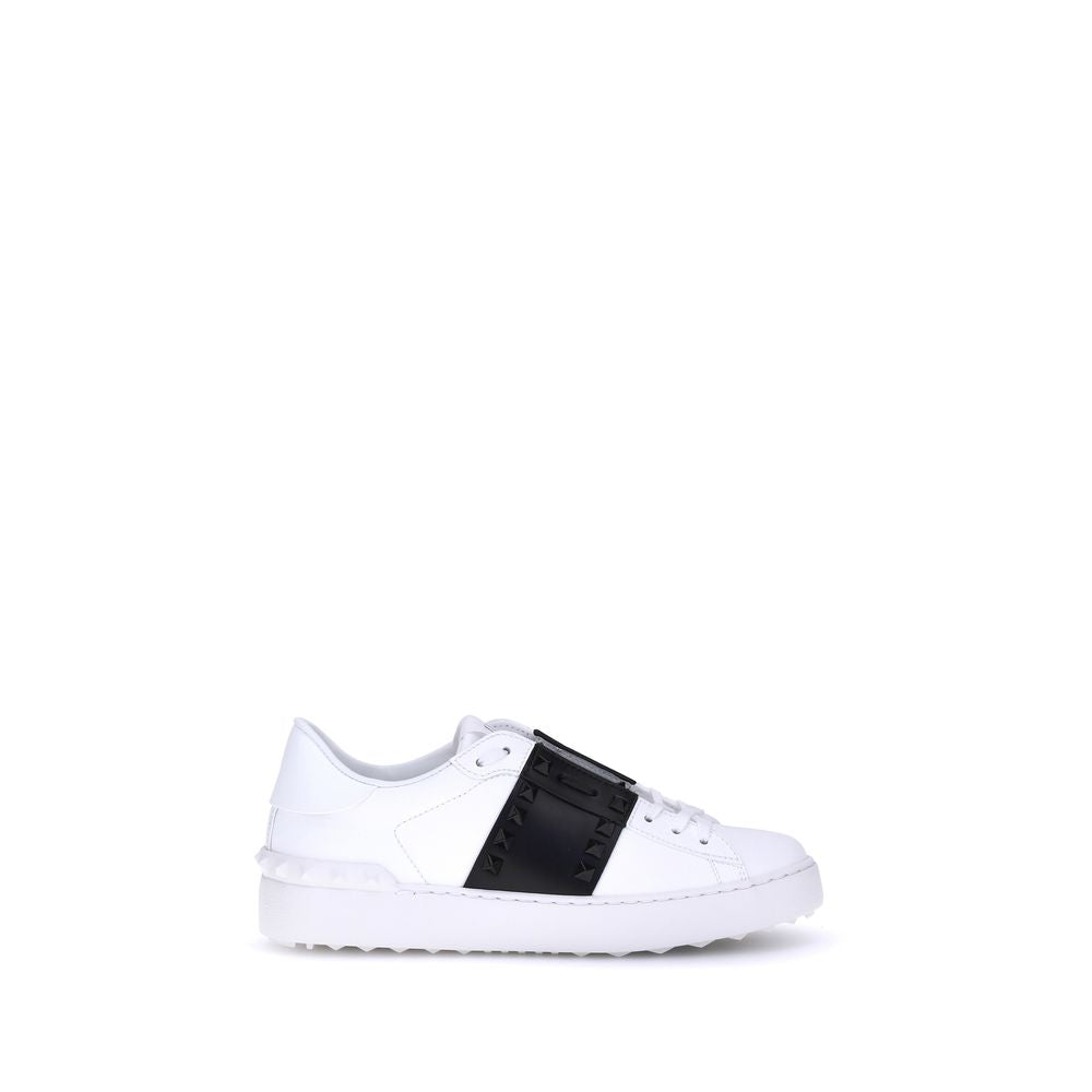 Valentino Garavani White Calfskin Open Rockstud Sneakers