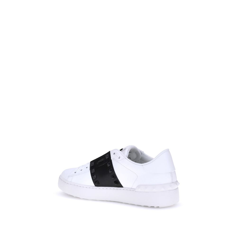Valentino Garavani White Calfskin Open Rockstud Sneakers