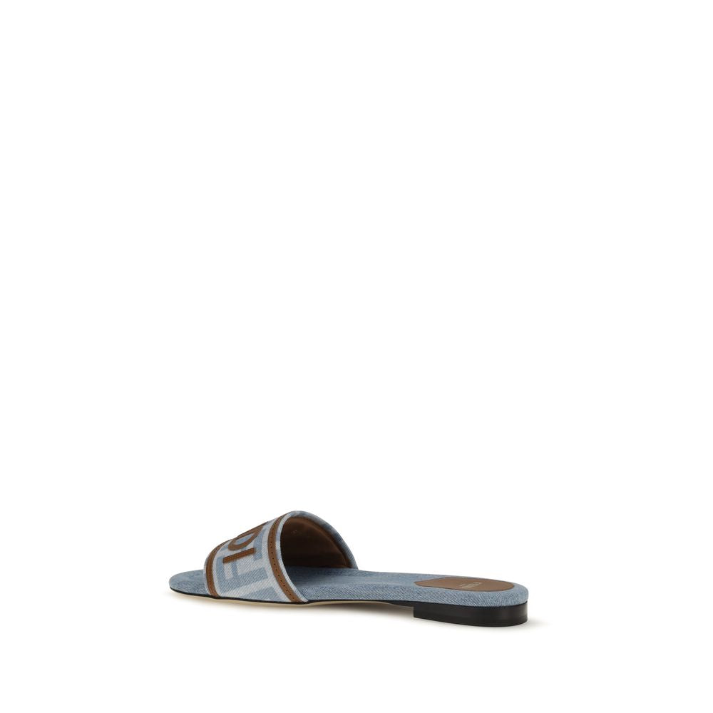 Fendi Blue Polyamide Flat Sandals
