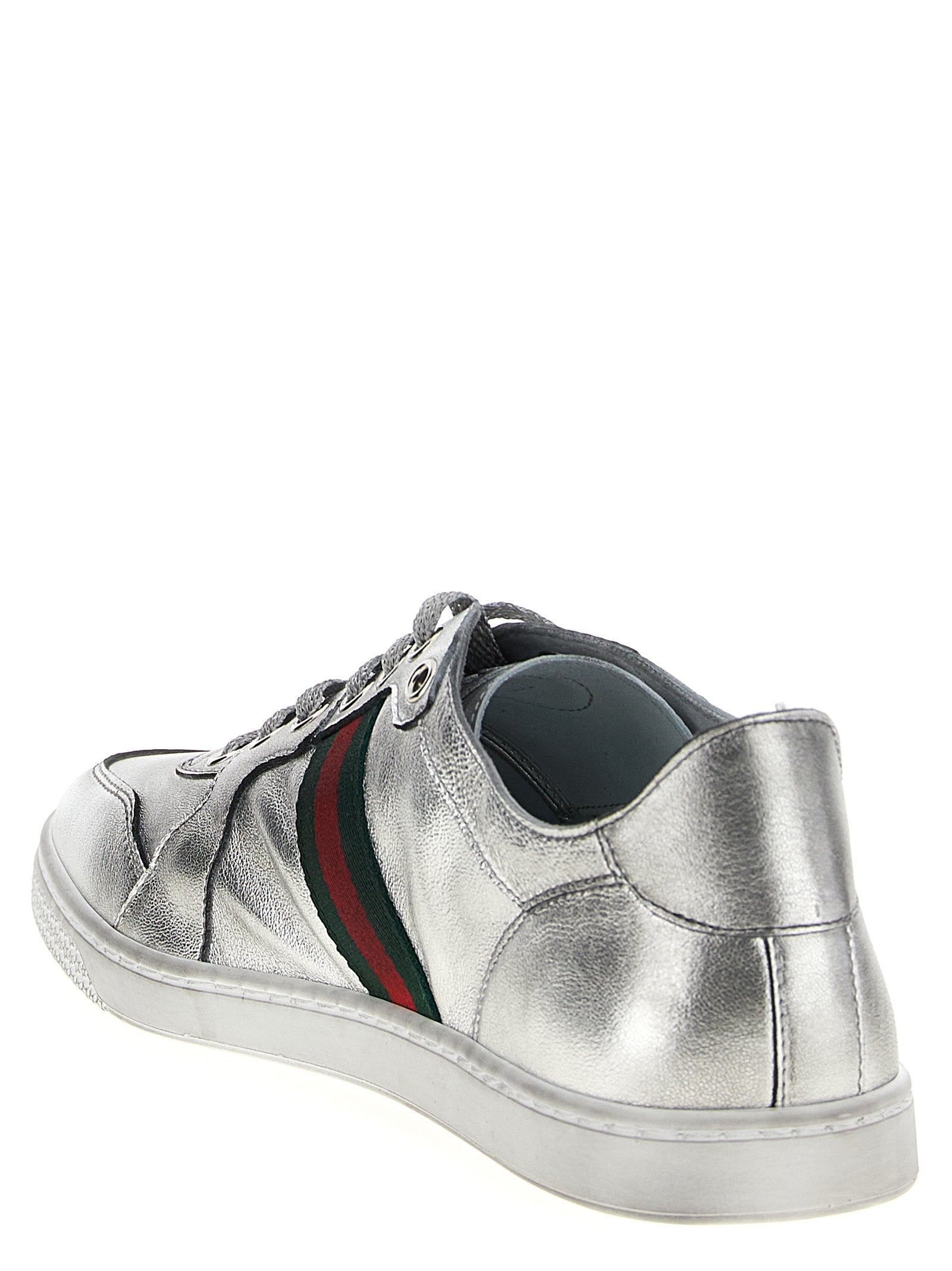 Silver Lamb Leather Low Top Sneakers