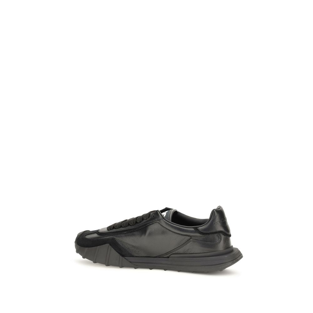 Dolce & Gabbana Black Calf Leather Bos Taurus Athletic Sneakers