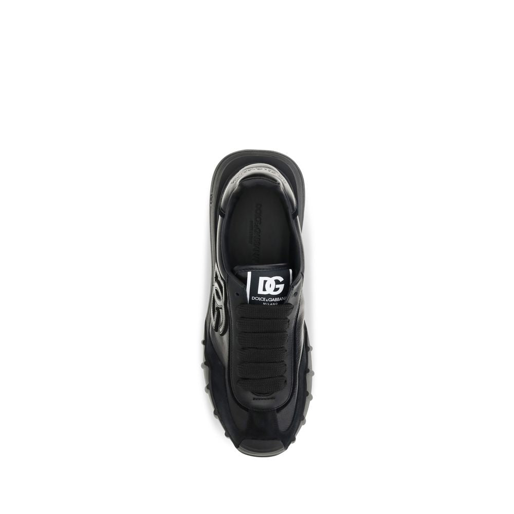 Dolce & Gabbana Black Calf Leather Bos Taurus Athletic Sneakers