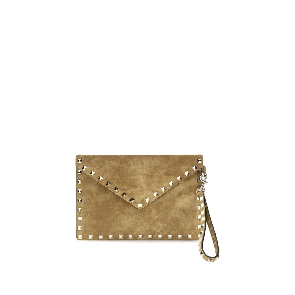 Valentino Garavani Beige Suede Leather Clutch Bag