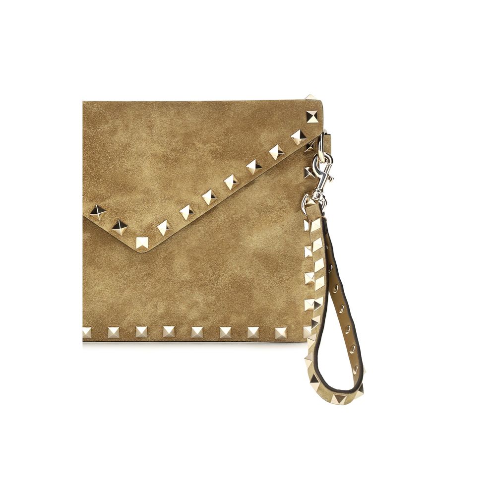 Valentino Garavani Beige Suede Leather Clutch Bag