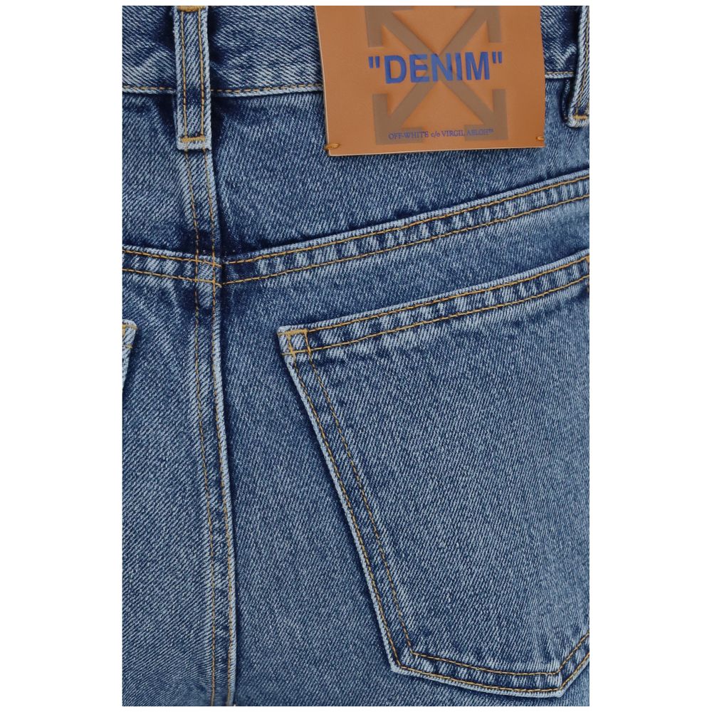 Off-White Blue Cotton Straight-Leg Jeans