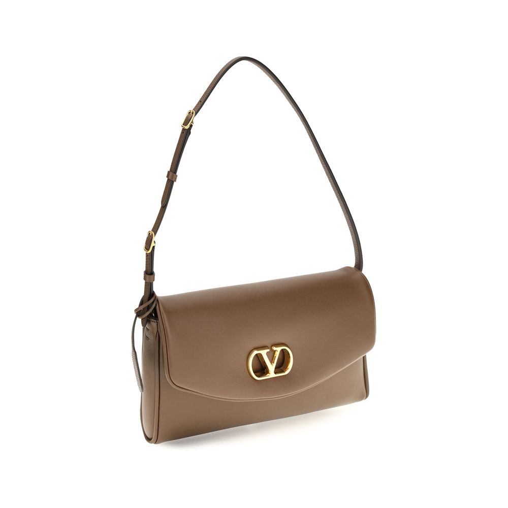 Valentino Garavani Brown Calf Leather Bos Taurus Shoulder Bag