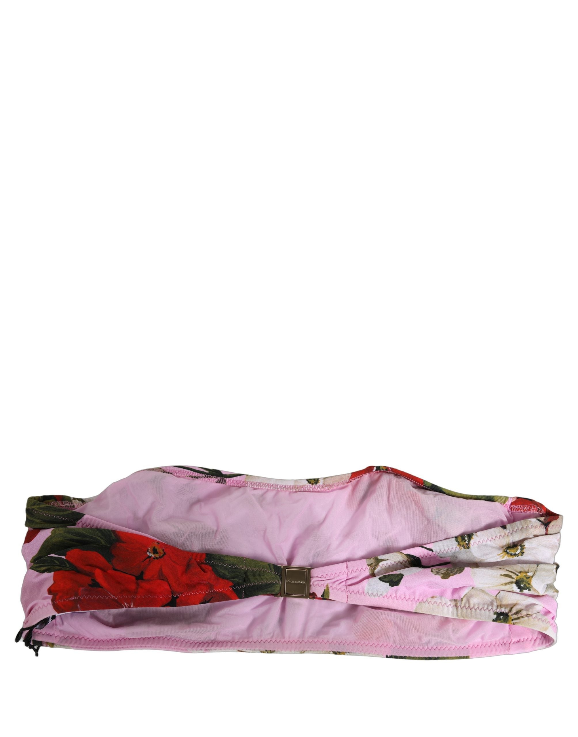 Dolce & Gabbana Pink Floral Print Bandeau Beachwear Bikini Top