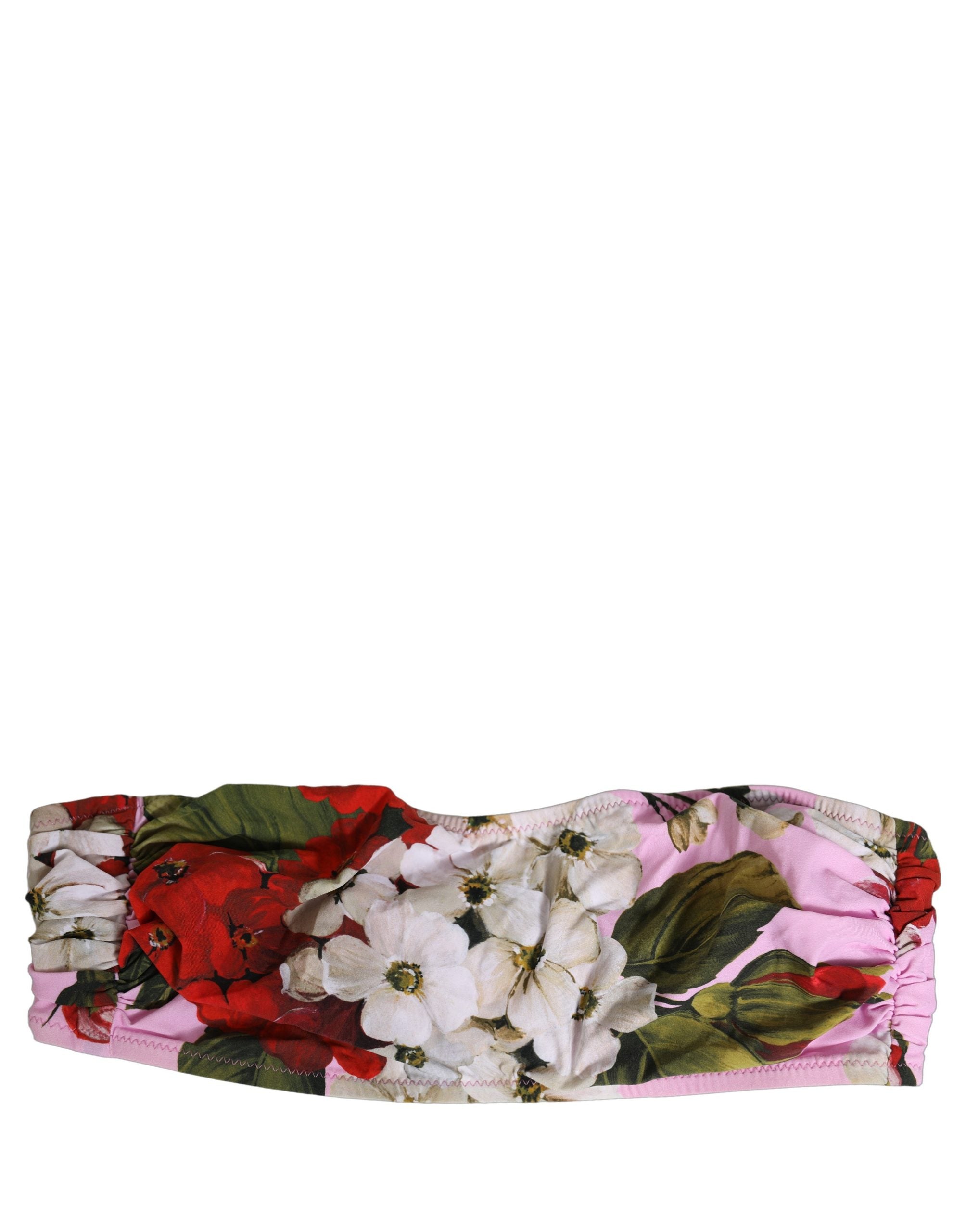 Dolce & Gabbana Pink Floral Print Bandeau Beachwear Bikini Top