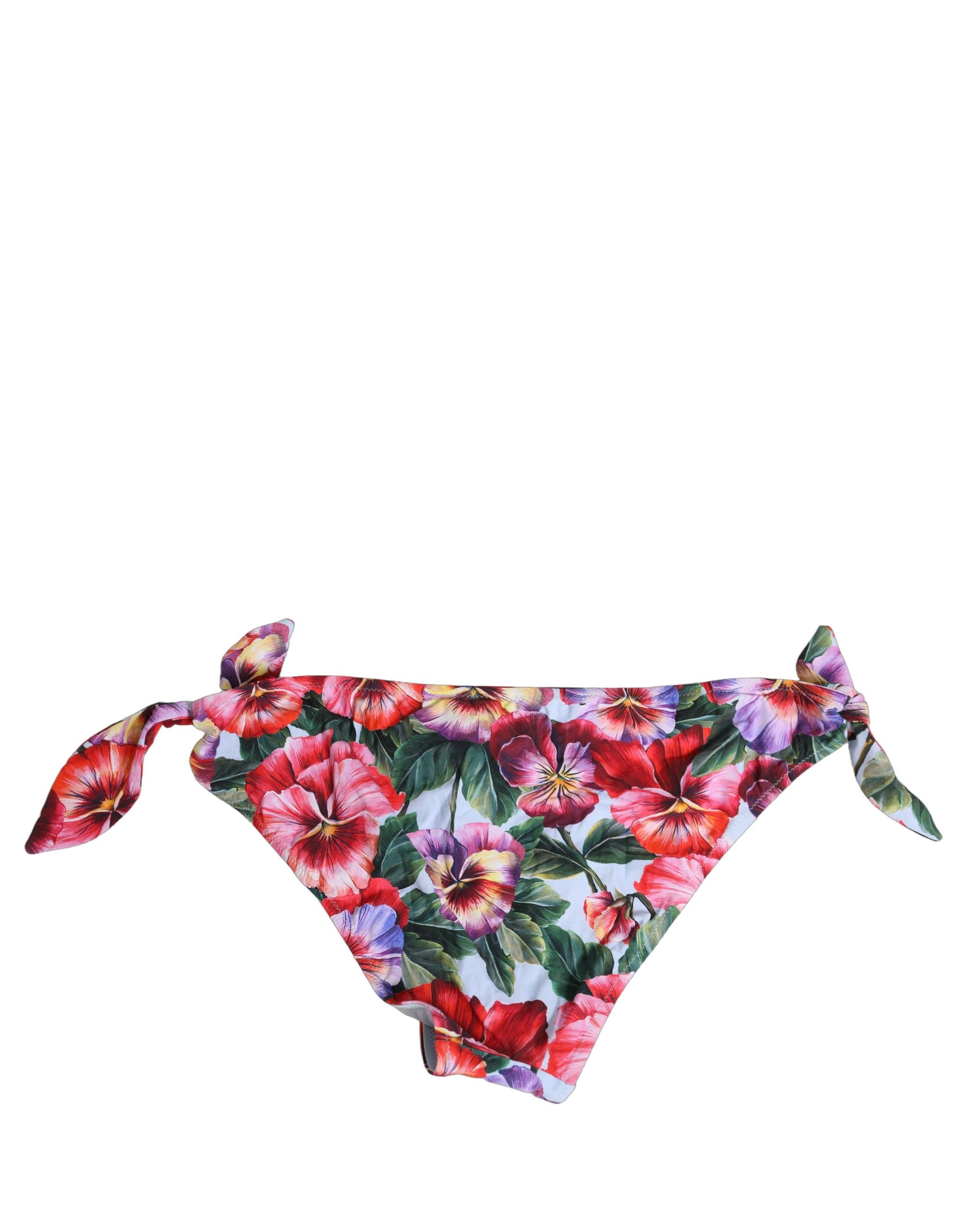 Dolce & Gabbana White Floral Print Nylon Beachwear Bikini Bottom