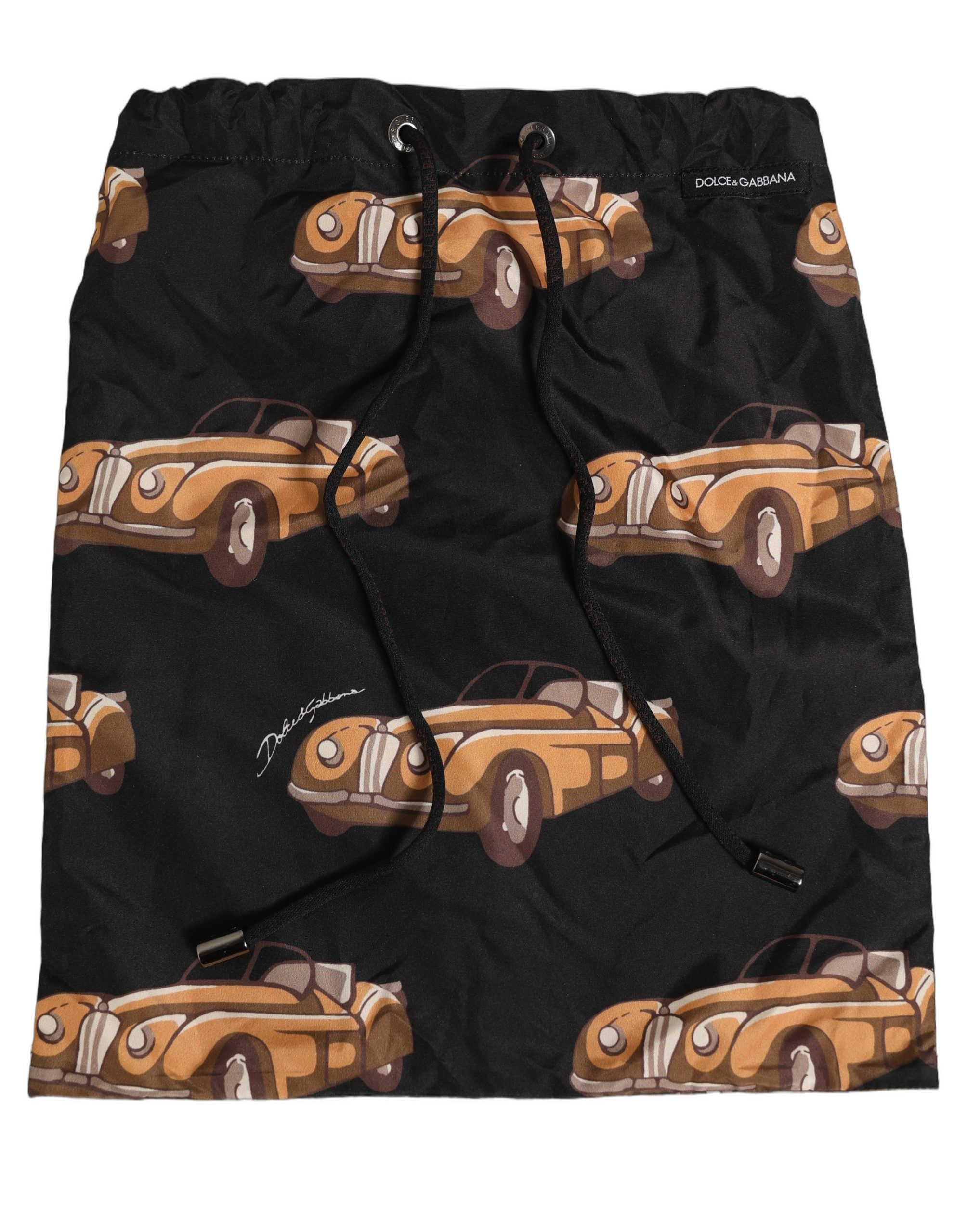 Dolce & Gabbana Black Car Print Swim Trunk Beachwear Swimwear