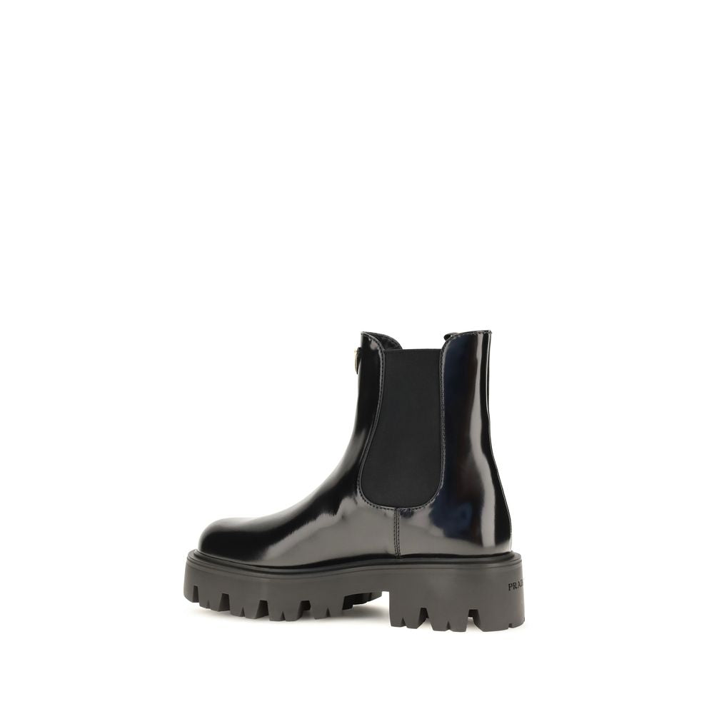 Prada Black Calf Leather Bos Taurus Chelsea Boots