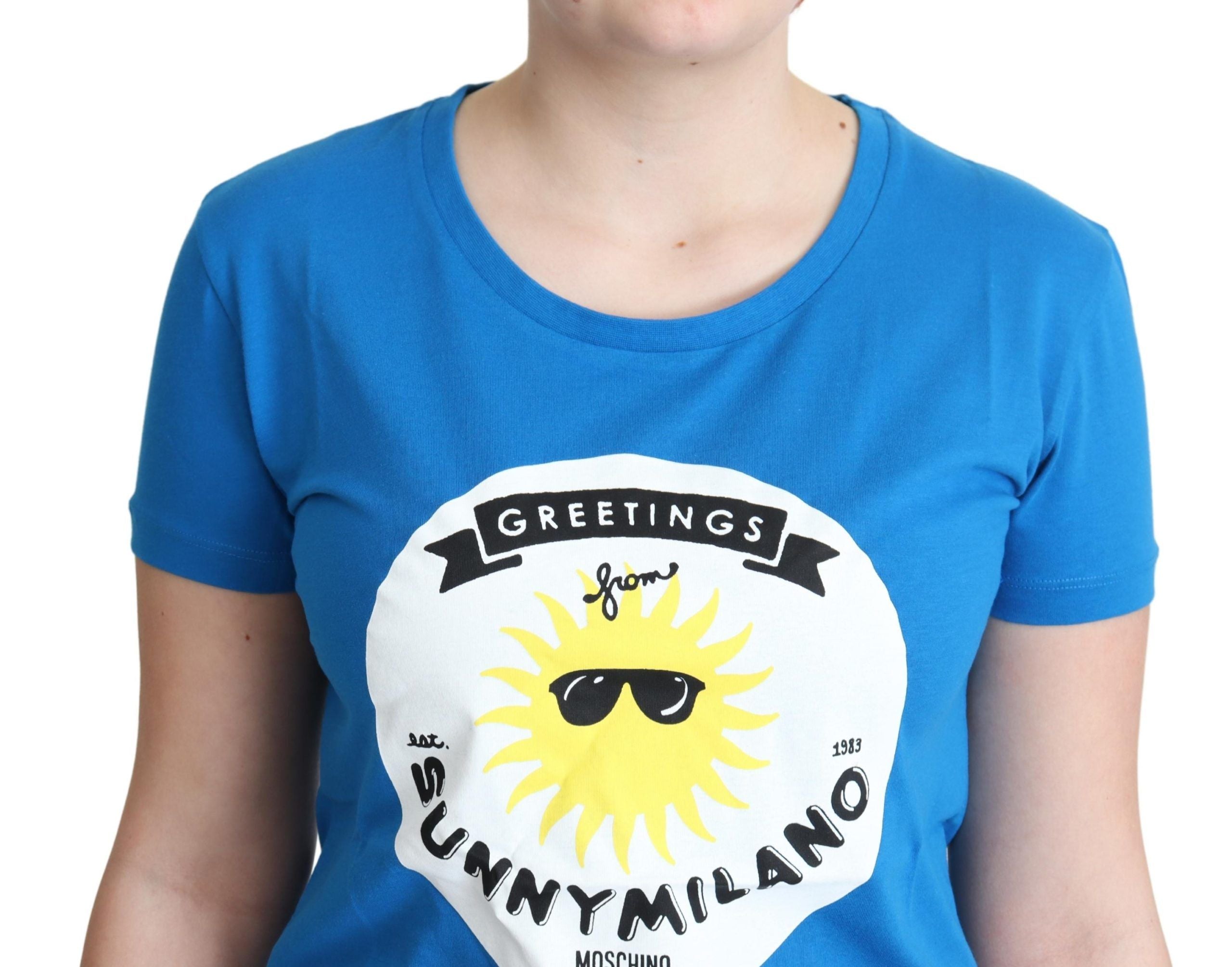 Moschino Blue Cotton Sunny Milano Print T-shirt