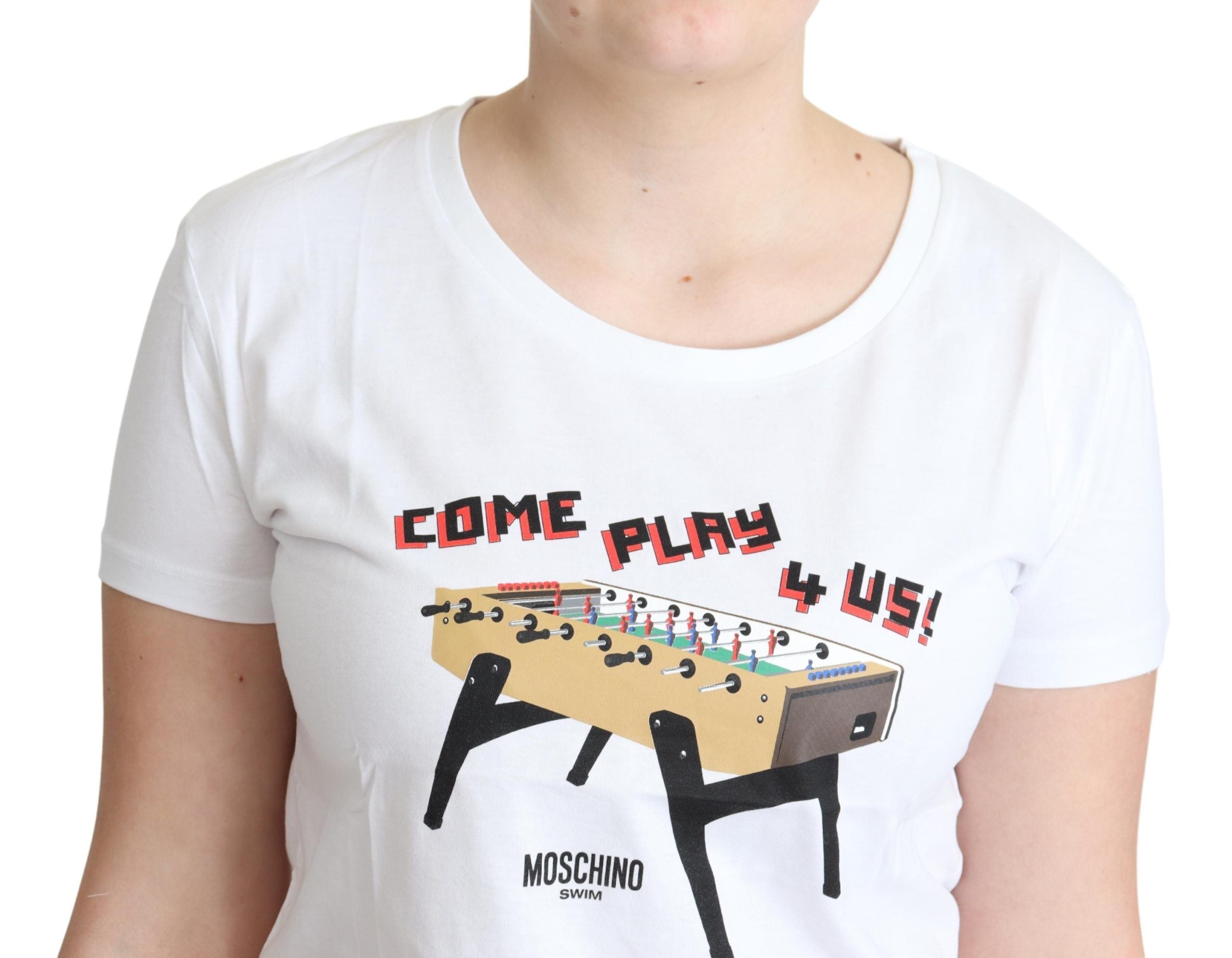 Moschino White Cotton Come Play 4 Us Print T-shirt