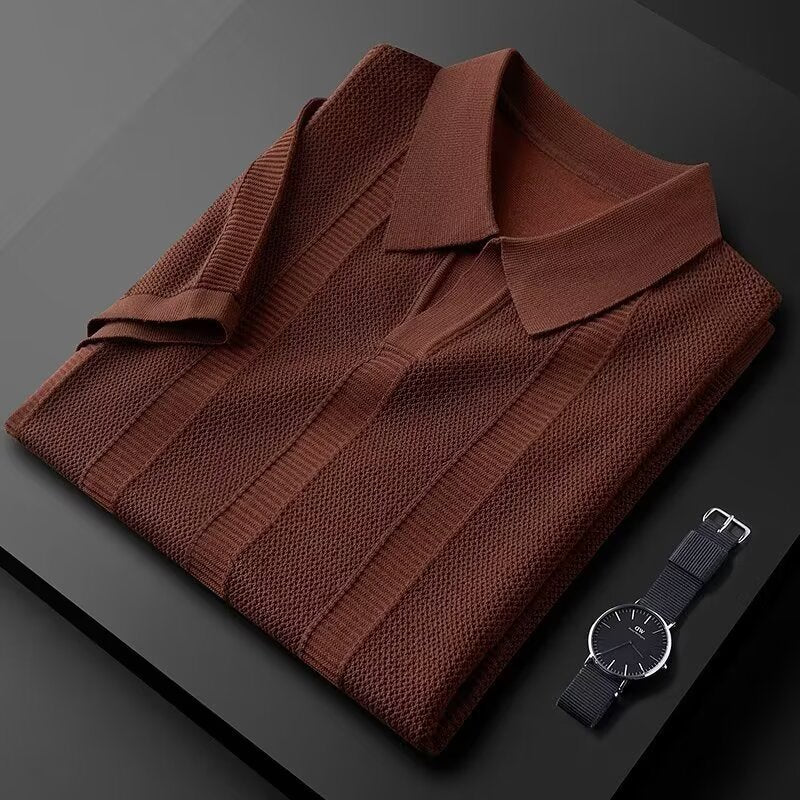 Slim Hollow Knitted Business Casual Men's Lapel T-shirt Signvm Project