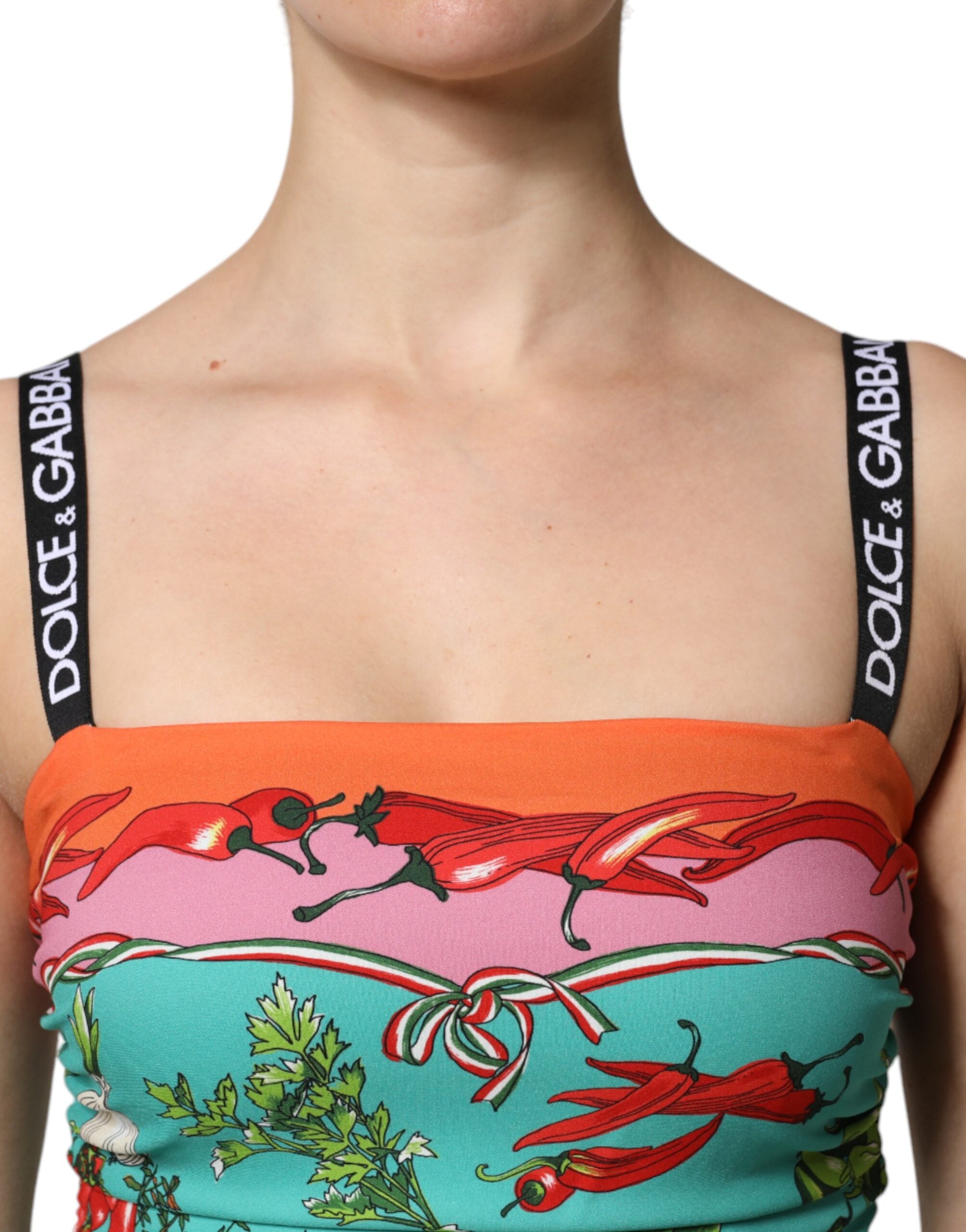 Multicolor Printed Silk Sleeveless Midi Dress