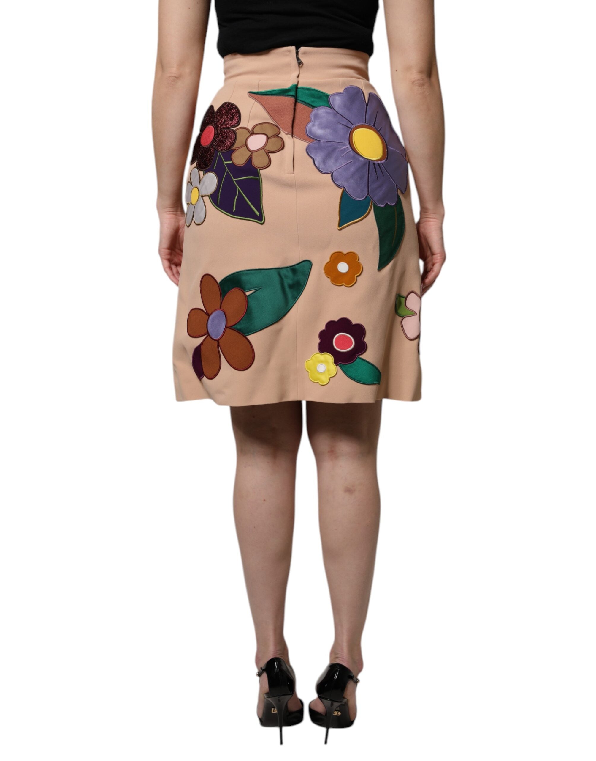 Beige Floral High Waist Pencil Cut Skirt