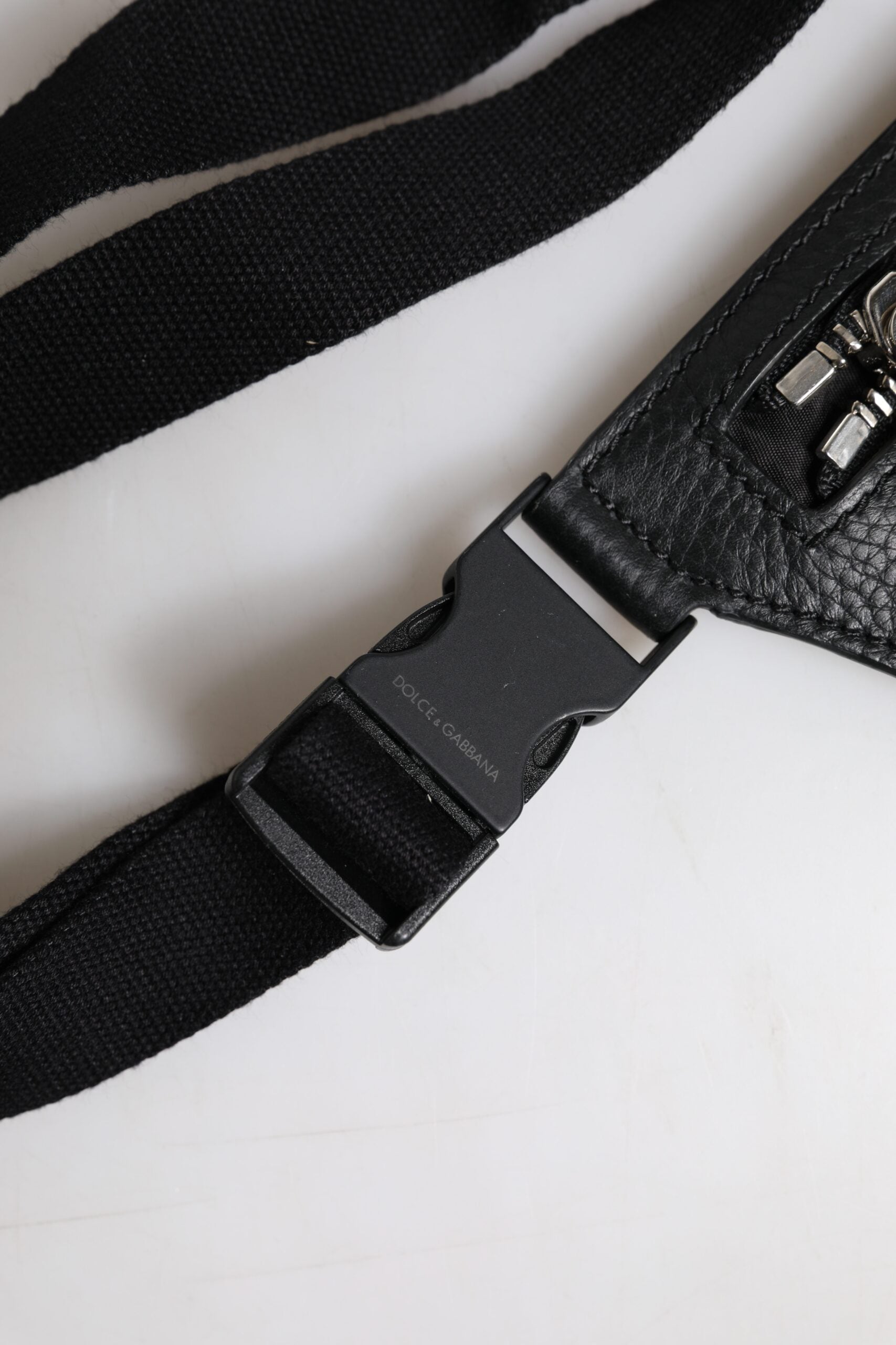 Dolce & Gabbana Black Calfskin Logo Plaque Belt Waist Men Fanny Pack Bag