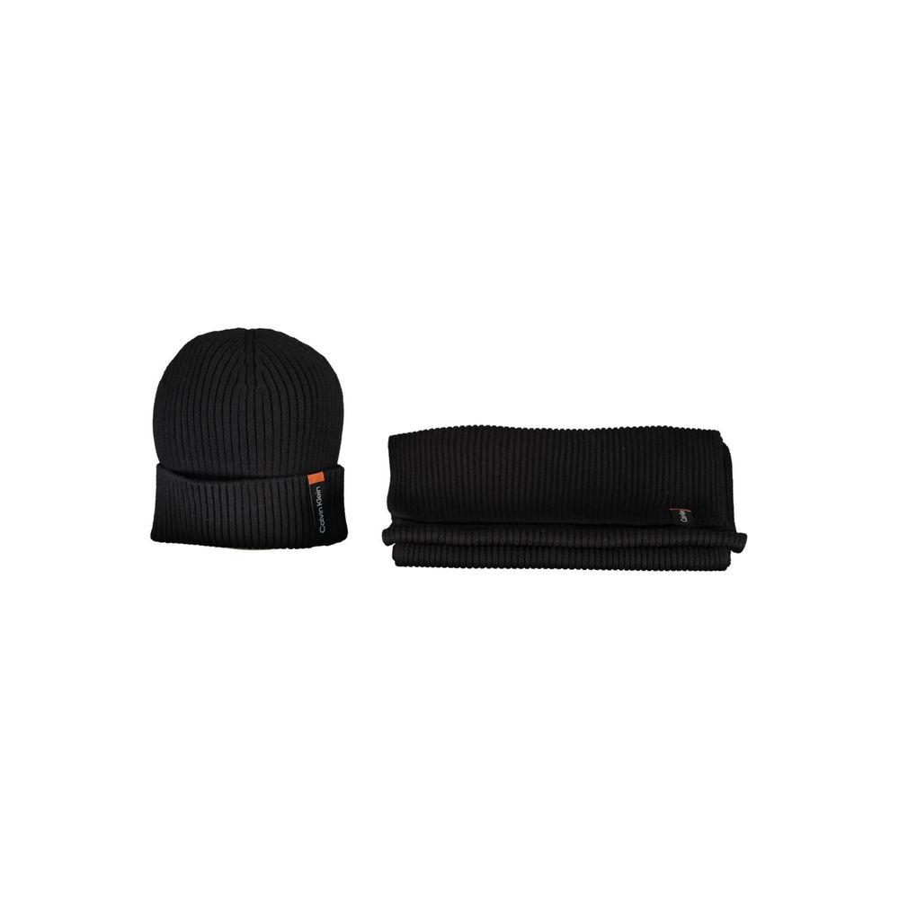 Calvin Klein Black Cotton Scarf Set