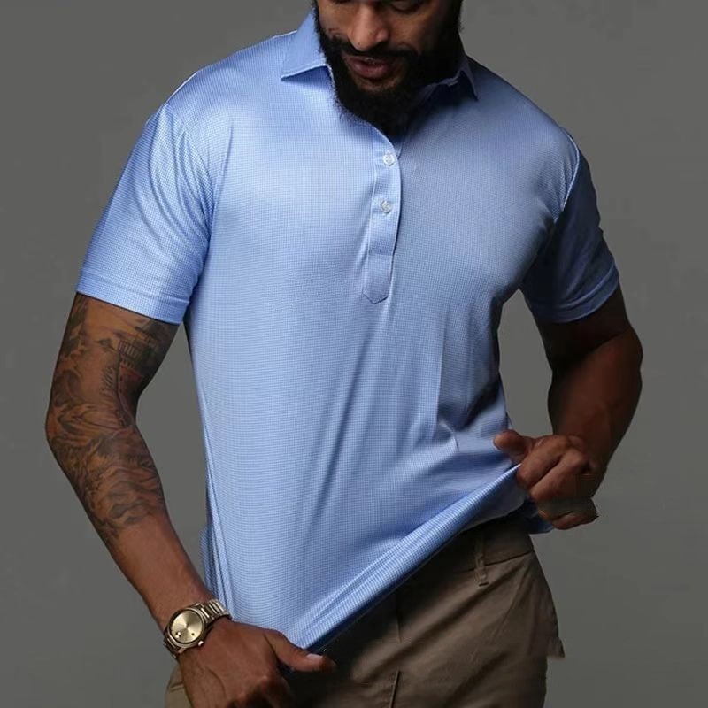 Solid Color Printing Plaid Short Sleeve Half Collar Men Signvm Project