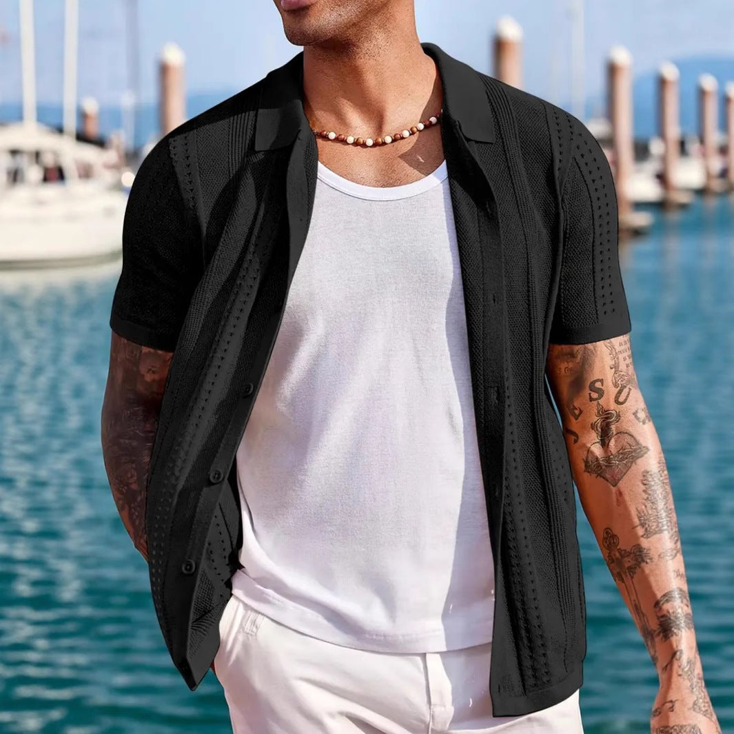 Knitted Cardigan Solid Color Breathable Men's Short-sleeved Shirt Signvm Project