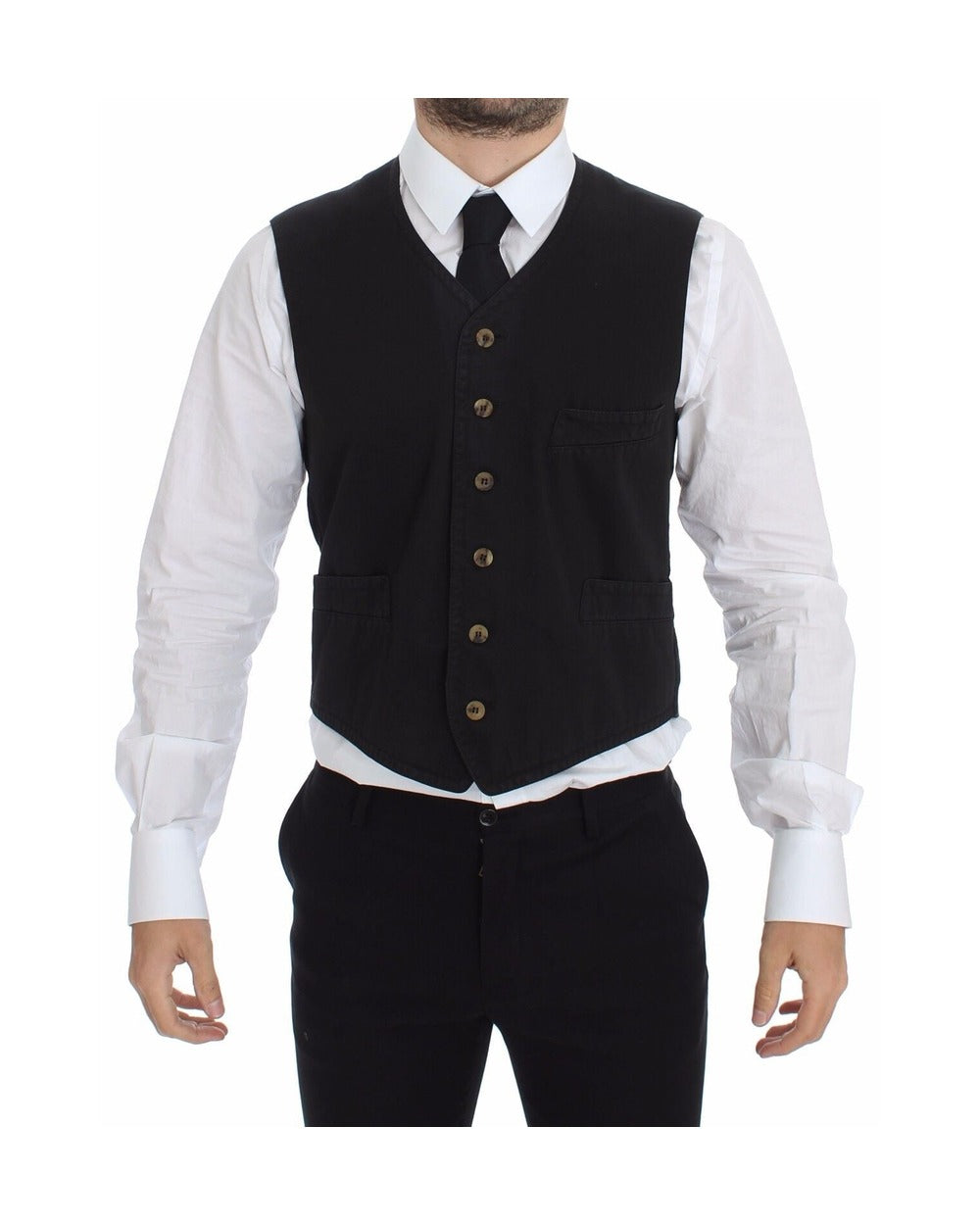 Dolce & Gabbana Black Cotton Viscose Dress Vest Blazer