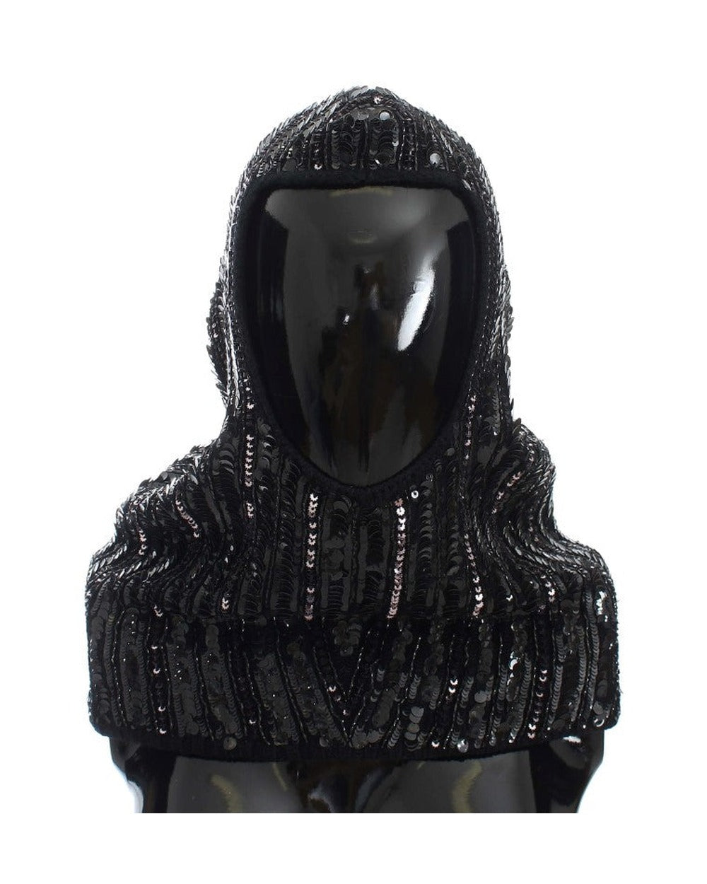 Dolce & Gabbana Black Knitted Sequin Hood Scarf Hat