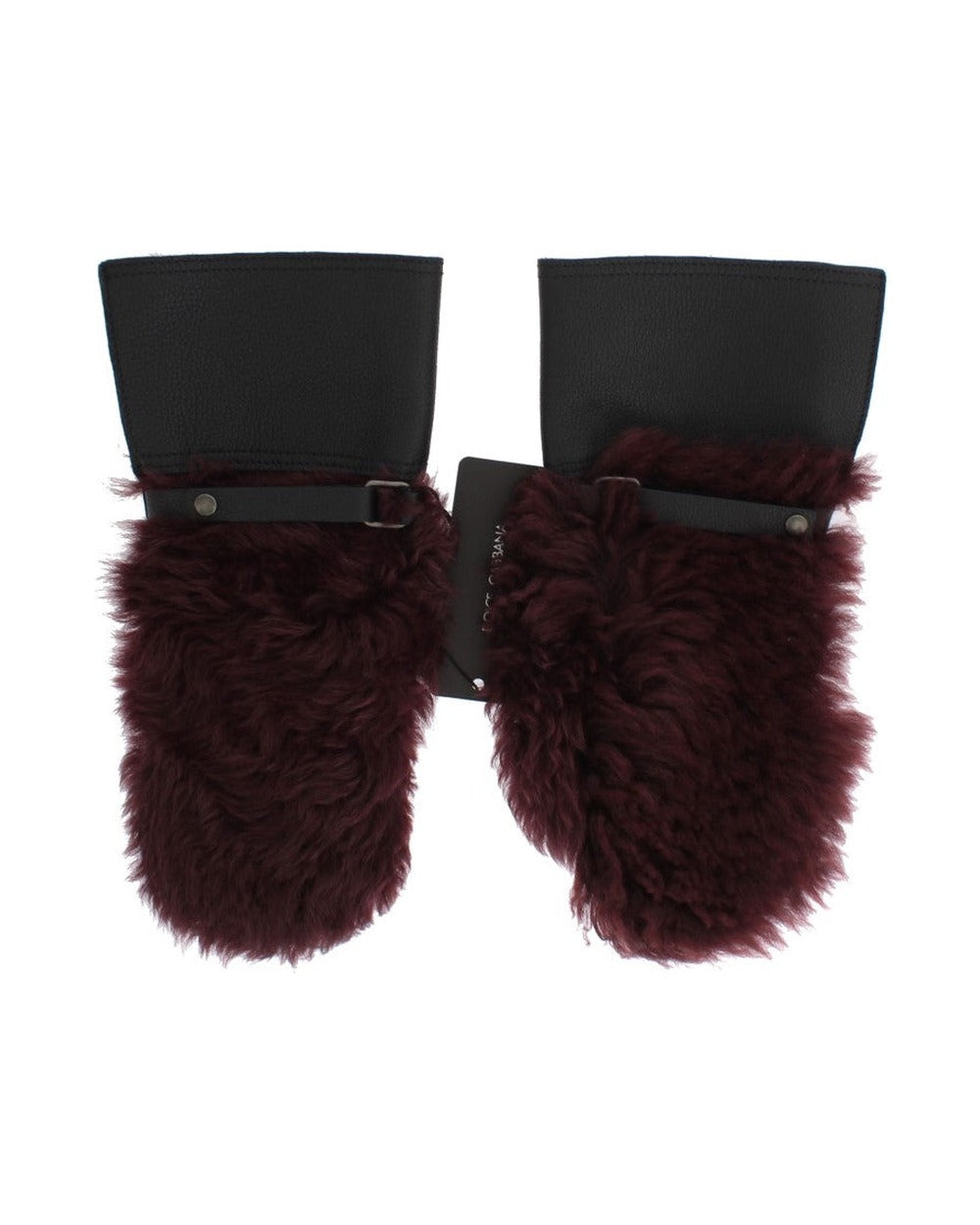 Dolce & Gabbana Black Leather Bordeaux Shearling Gloves