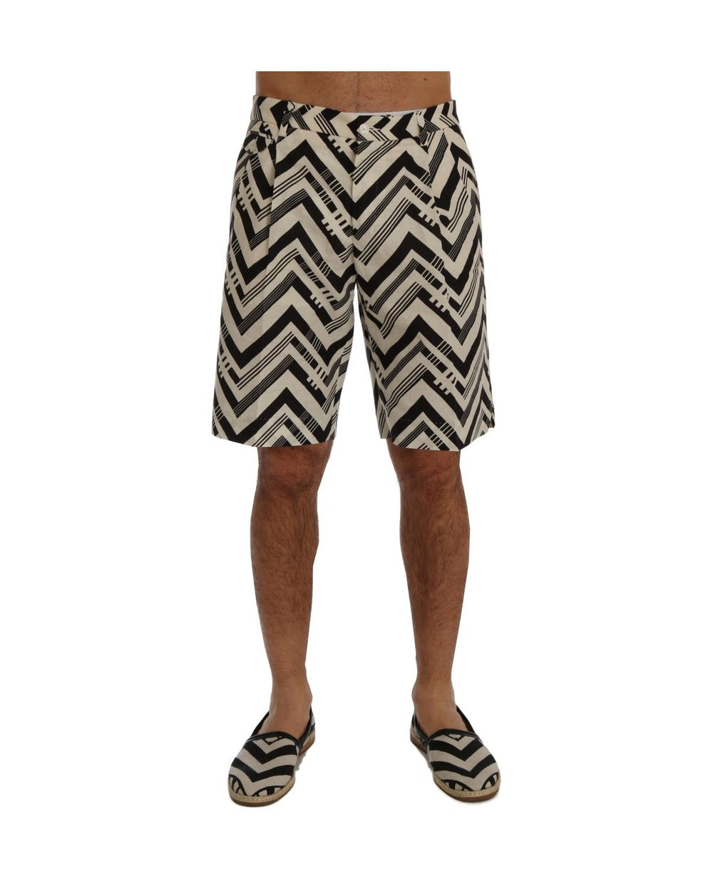Dolce & Gabbana White Black Striped Cotton Linen Shorts