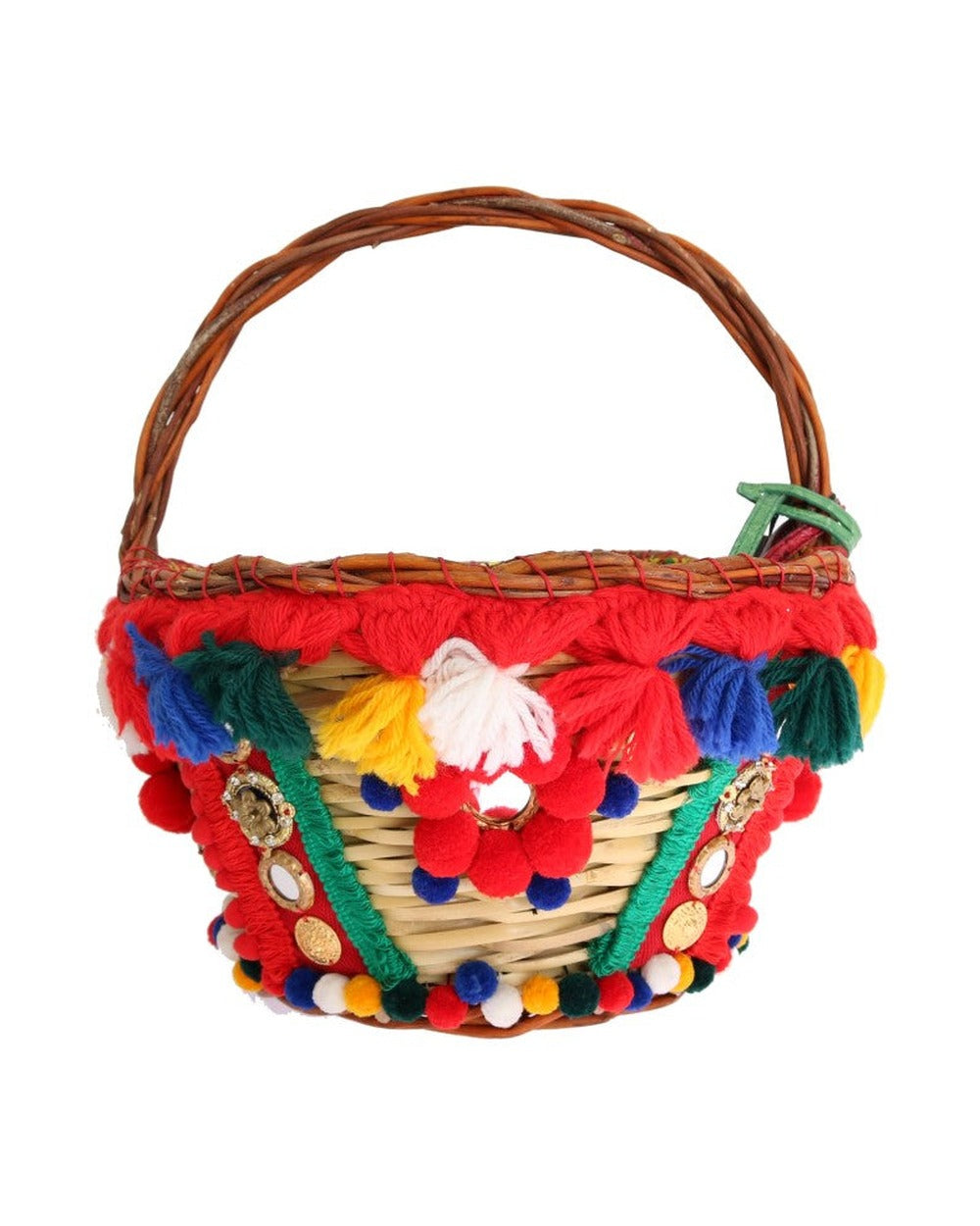 Dolce & Gabbana Multicolor AGNESE Straw Crystal  Pom Pom Bag