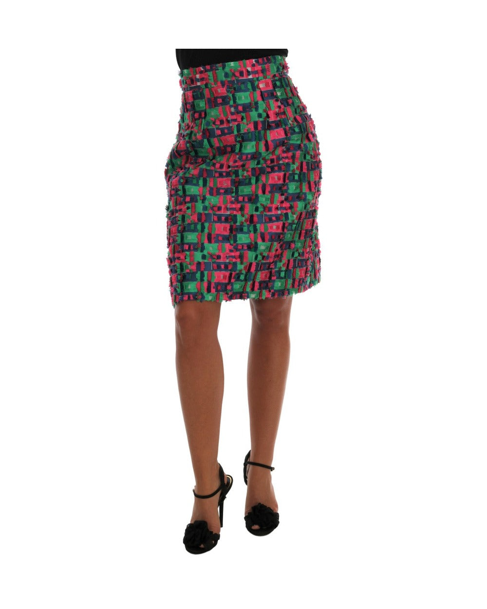 Dolce & Gabbana Pink Green Jacquard Pencil Skirt