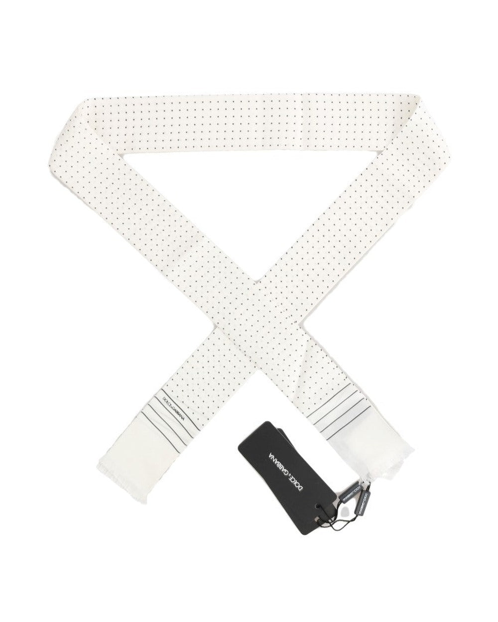 Dolce & Gabbana White Polka Dotted Silk Skinny Scarf