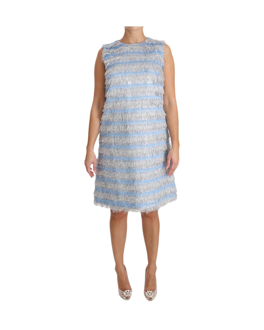 Dolce & Gabbana Light Blue Silver Shift Gown Dress