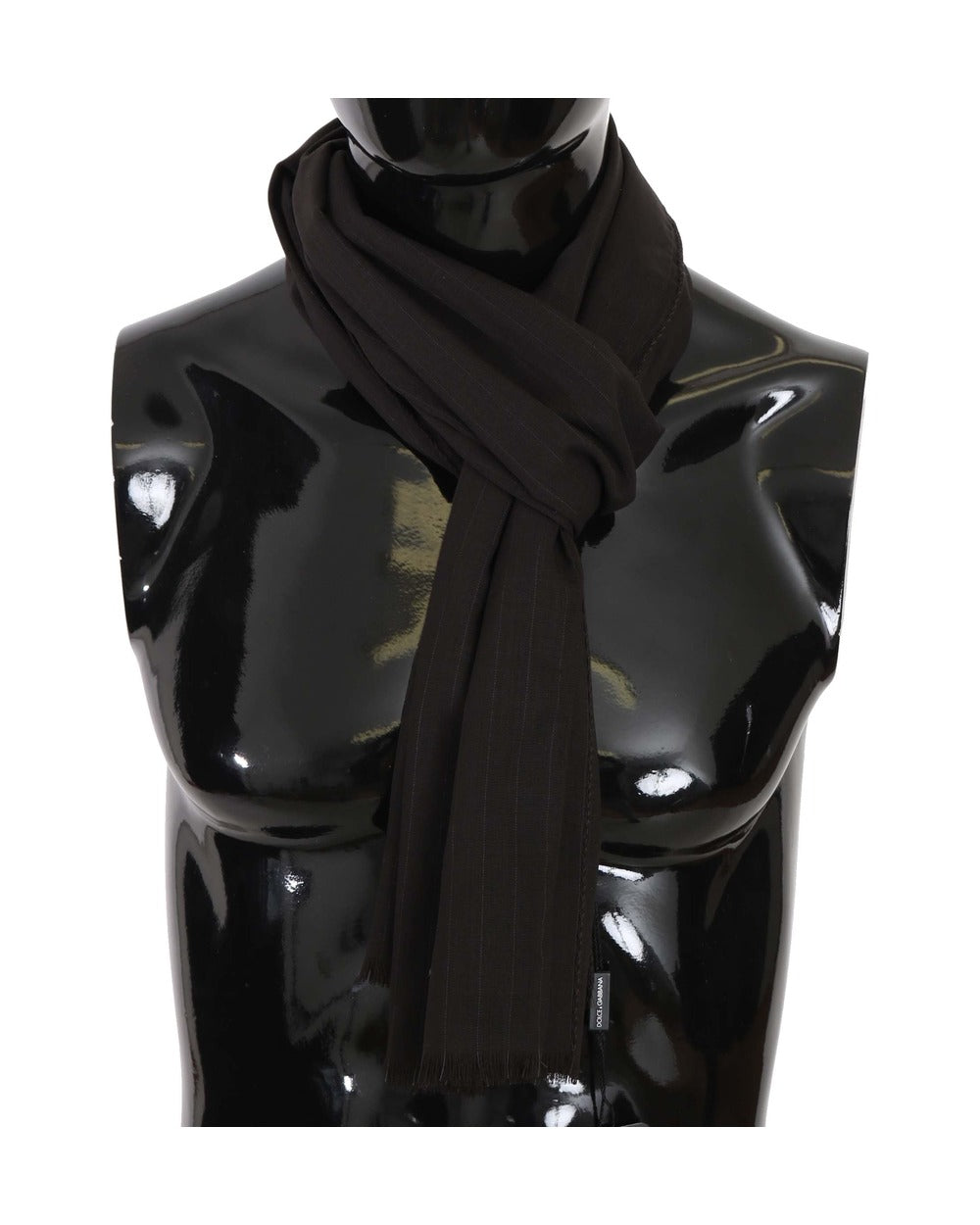 Dolce & Gabbana Dark Gray Virgin Wool Striped Pattern Wrap Scarf