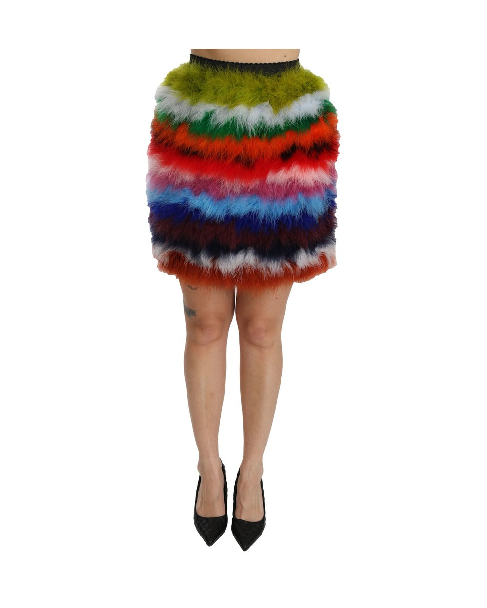 Dolce & Gabbana Red Blue High Waist Mini Feather Skirt