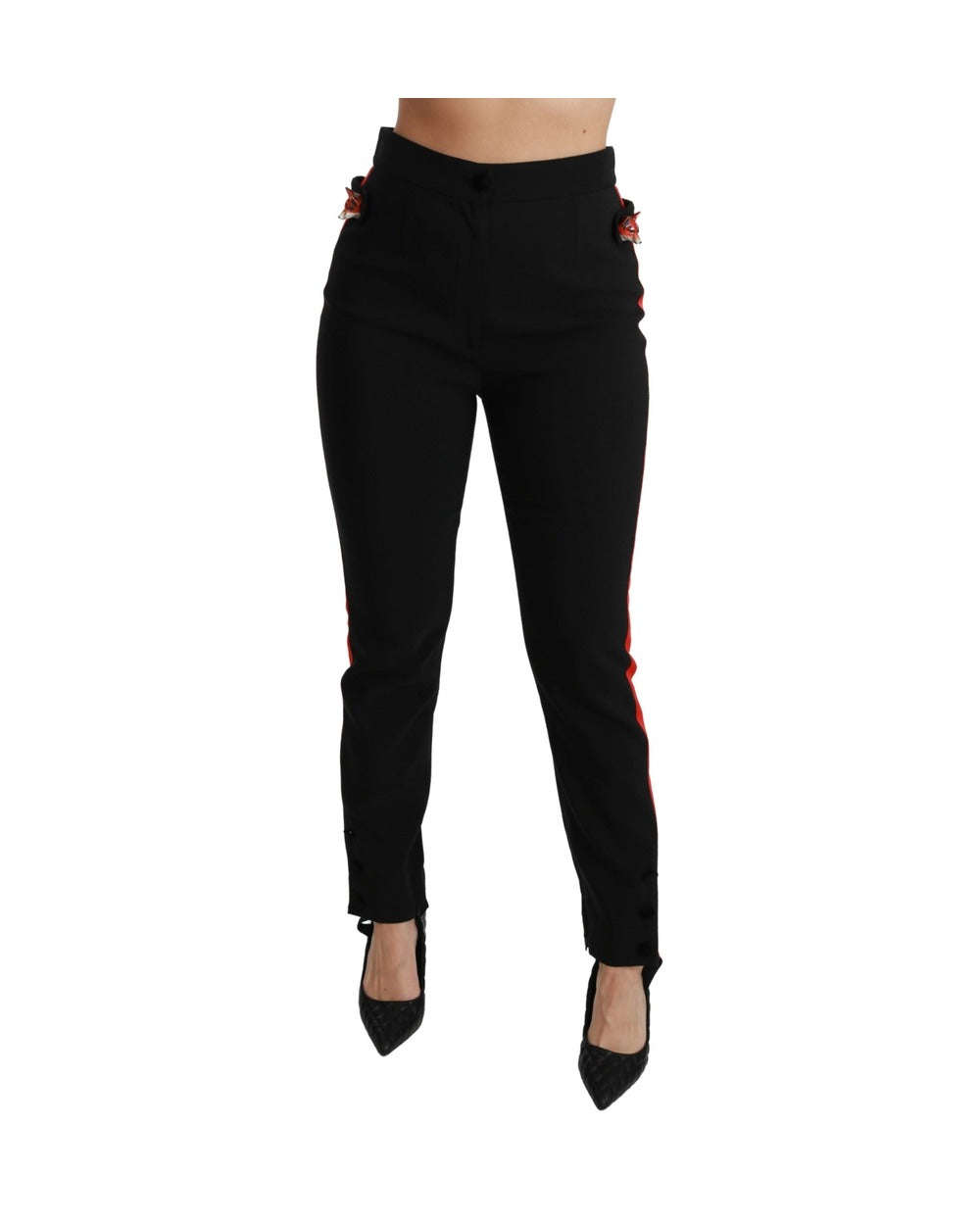 Dolce & Gabbana Black Skinny Stretch Fox Head Cotton Pants